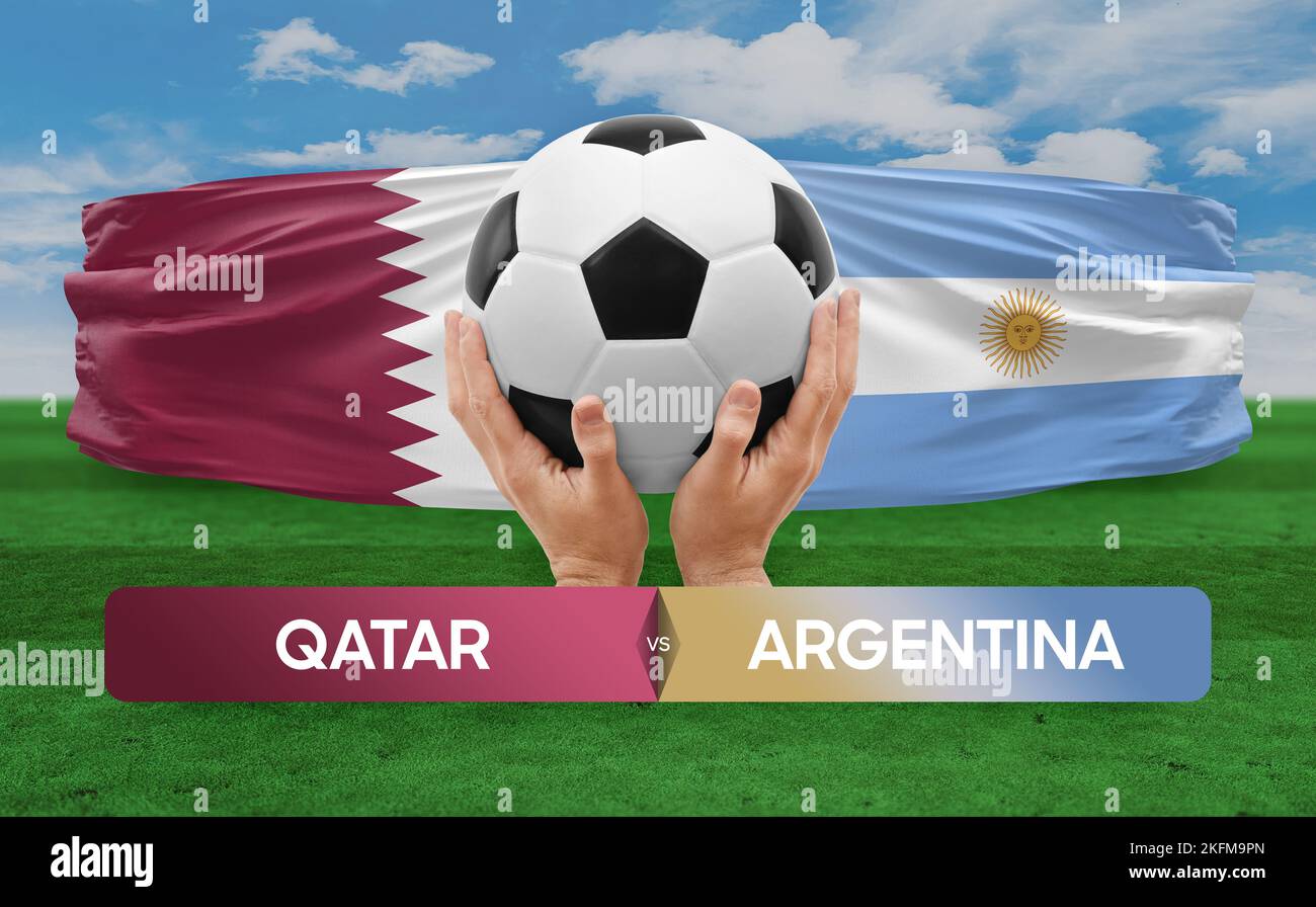 Qatar vs Argentina nazionale squadre calcio partita concetto di competizione. Foto Stock