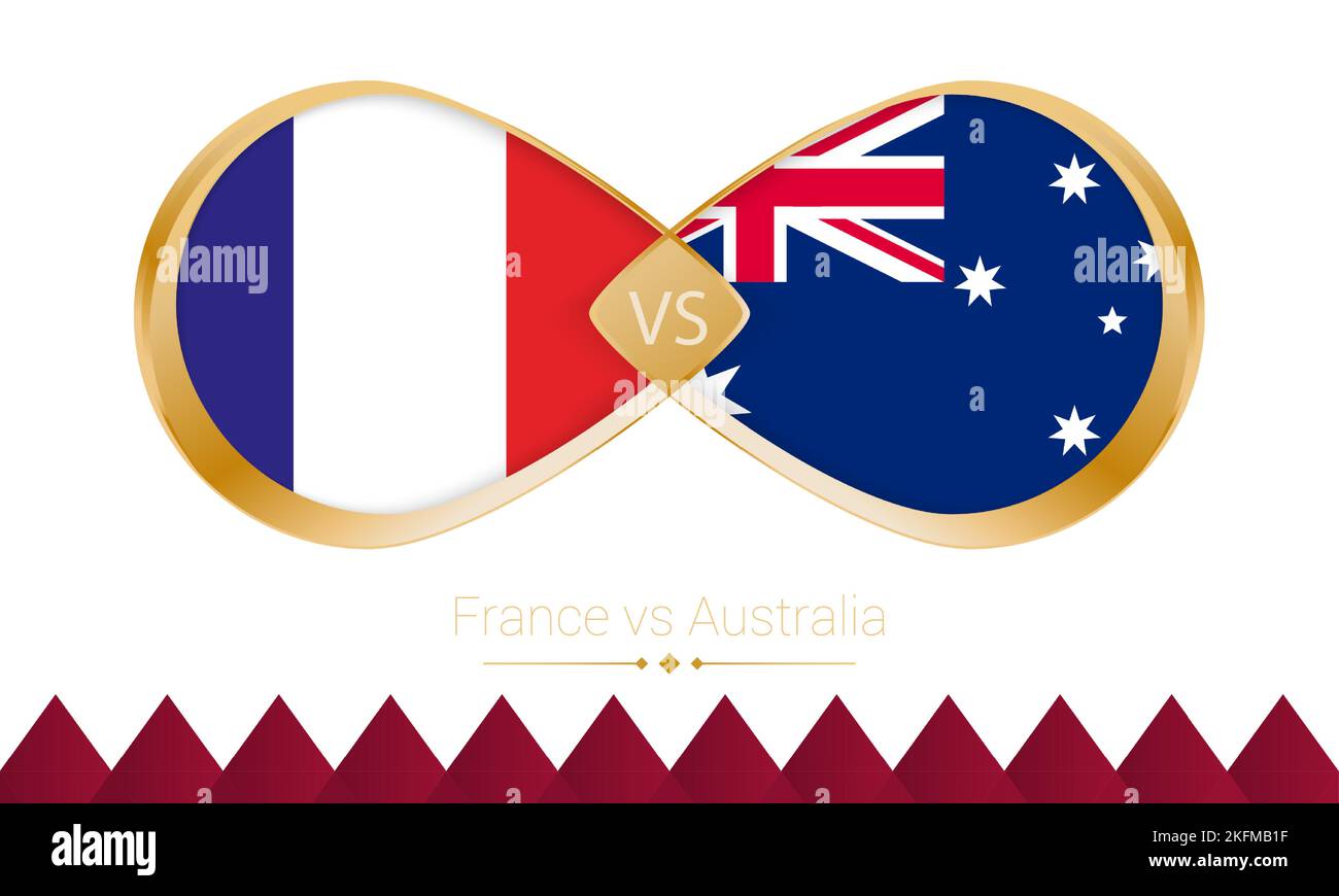 Icona d'oro tra Francia e Australia per la partita di calcio 2022. Illustrazione vettoriale. Illustrazione Vettoriale