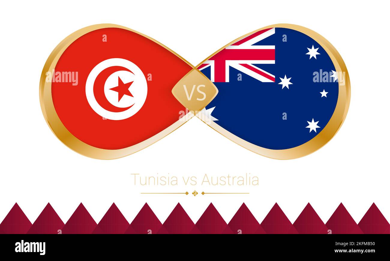 Tunisia contro Australia icona d'oro per la partita di calcio 2022. Illustrazione vettoriale. Illustrazione Vettoriale