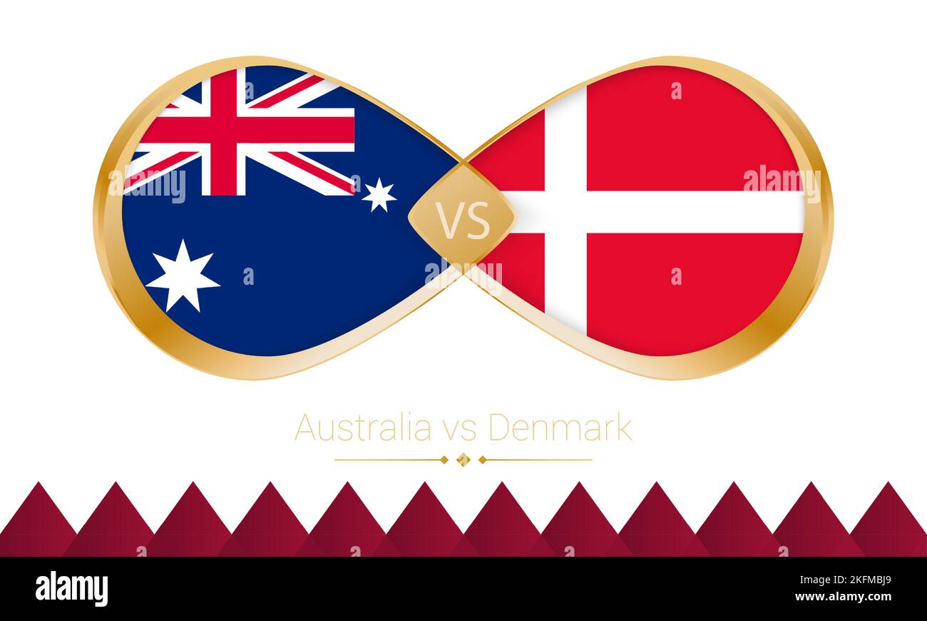 Australia contro Danimarca icona d'oro per la partita di calcio 2022. Illustrazione vettoriale. Illustrazione Vettoriale