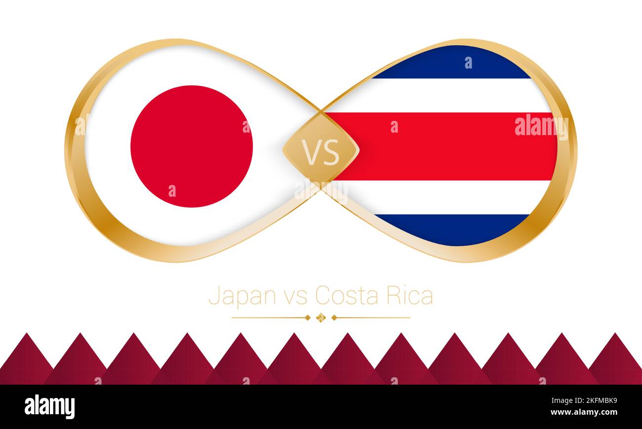 Giappone contro Costa Rica icona d'oro per la partita di calcio 2022. Illustrazione vettoriale. Illustrazione Vettoriale