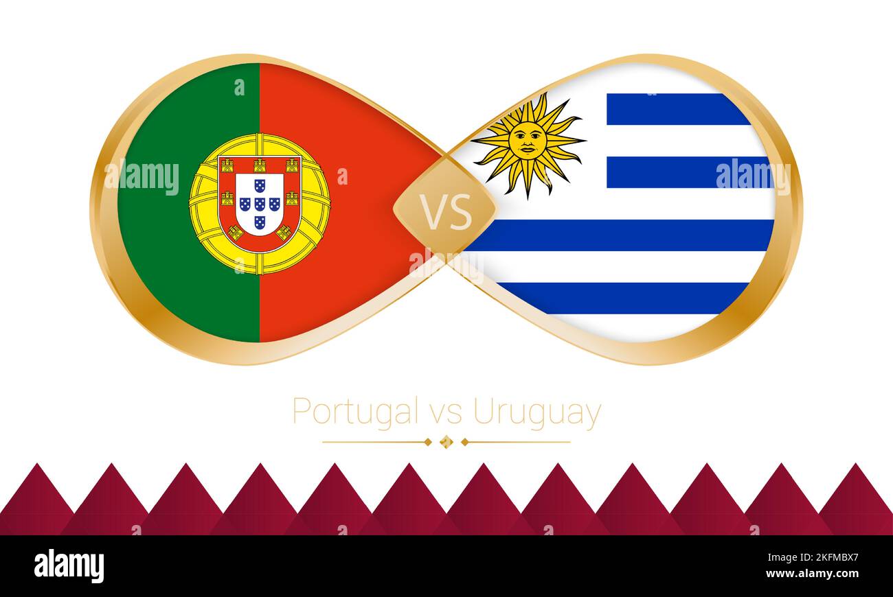 Portogallo contro Uruguay icona d'oro per la partita di calcio 2022. Illustrazione vettoriale. Illustrazione Vettoriale