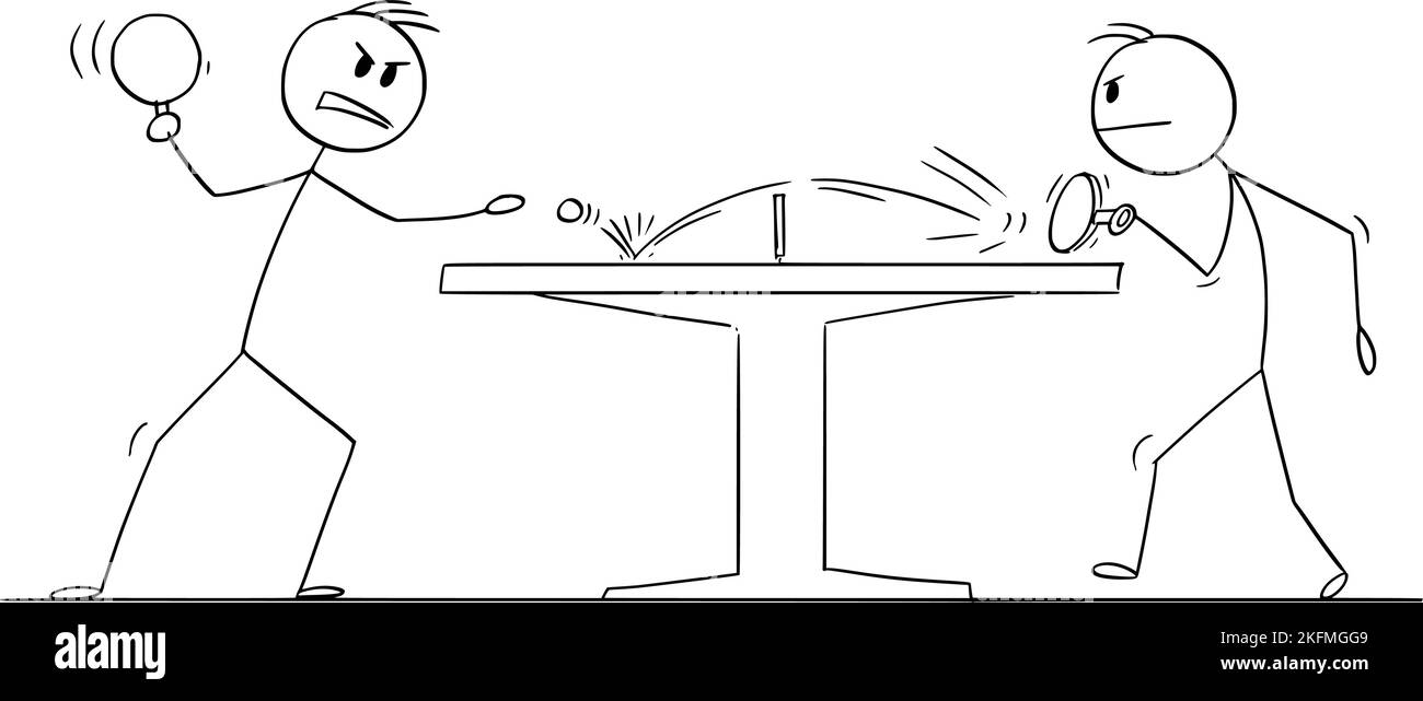 Giocatori che giocano a Ping Pong o Ping Pong, Figura del bastone vettoriale Illustrazione Vettoriale