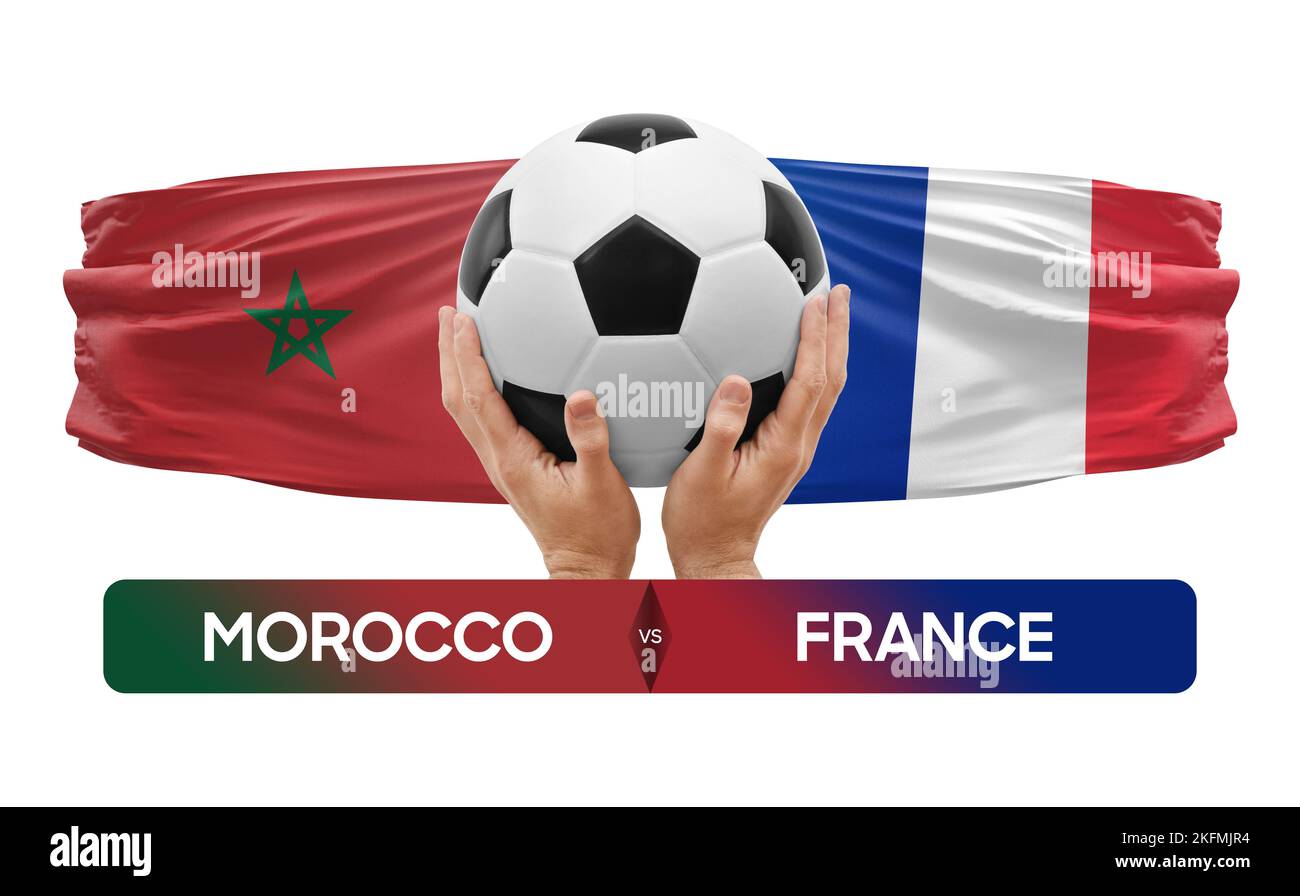 Marocco vs Francia nazionale squadre calcio partita di calcio concetto di competizione. Foto Stock