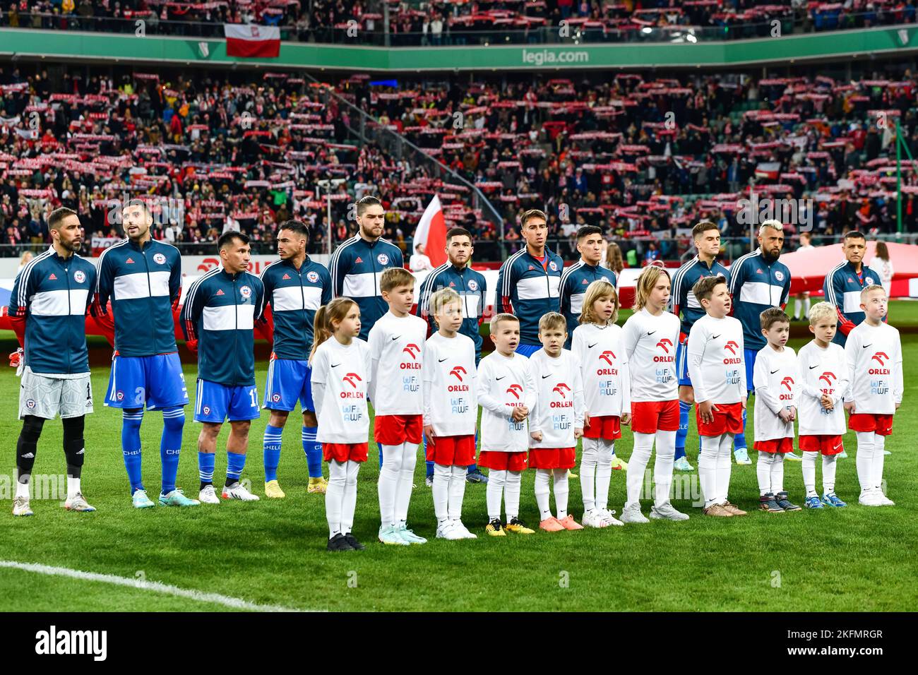 WARSZAWA, POLONIA - 16 NOVEMBRE 2022: Partita di calcio amichevole Polonia vs Cile 1:0. Squadra del Cile prima della partita. Foto Stock