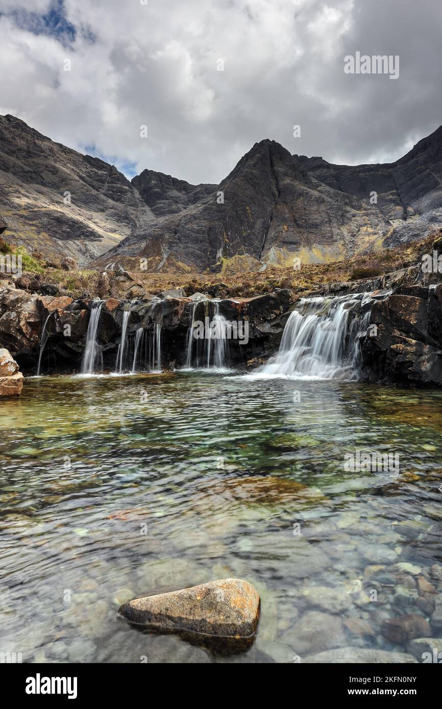 Fairy Pools, Glen fragile, Isola di Skye, Scozia, Regno Unito Foto Stock