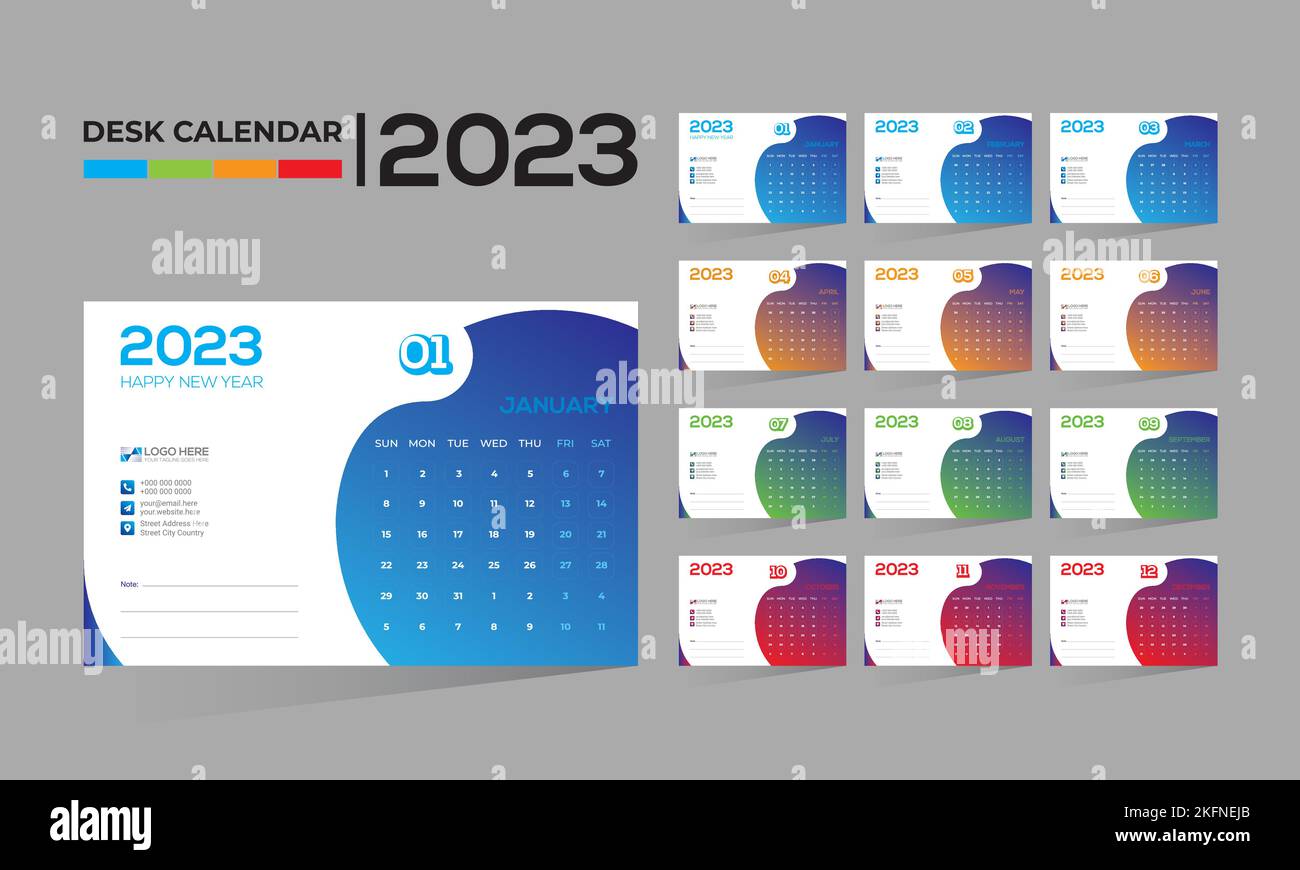 progettazione di calendari vettoriali per desktop 2023 Illustrazione Vettoriale