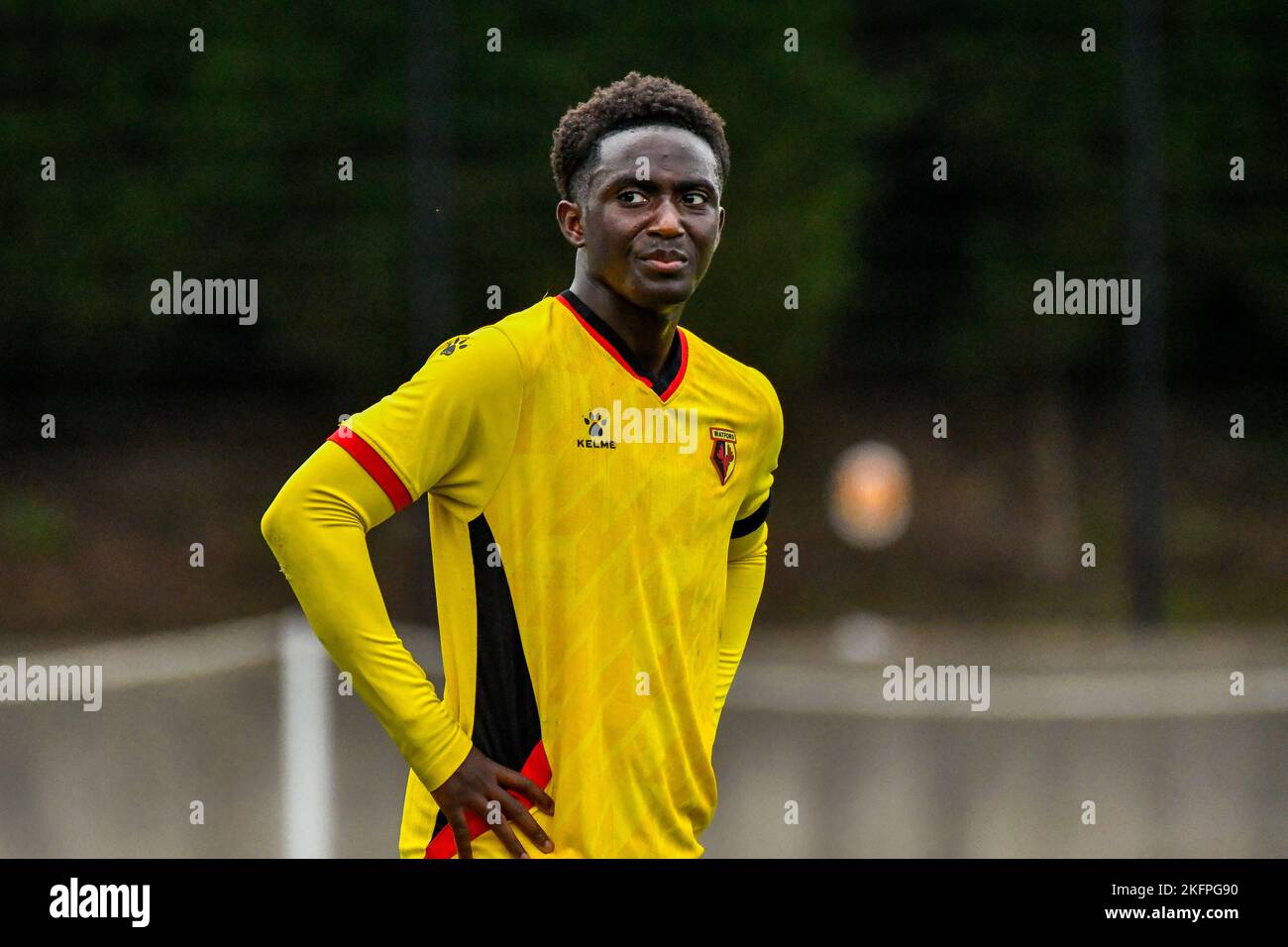 Swansea, Galles. 19 novembre 2022. Hamzat Balogun di Watford durante il gioco della Professional Development League tra Swansea City Under 18 e Watford Under 18 alla Swansea City Academy di Swansea, Galles, Regno Unito, il 19 novembre 2022. Credit: Duncan Thomas/Majestic Media/Alamy Live News. Foto Stock