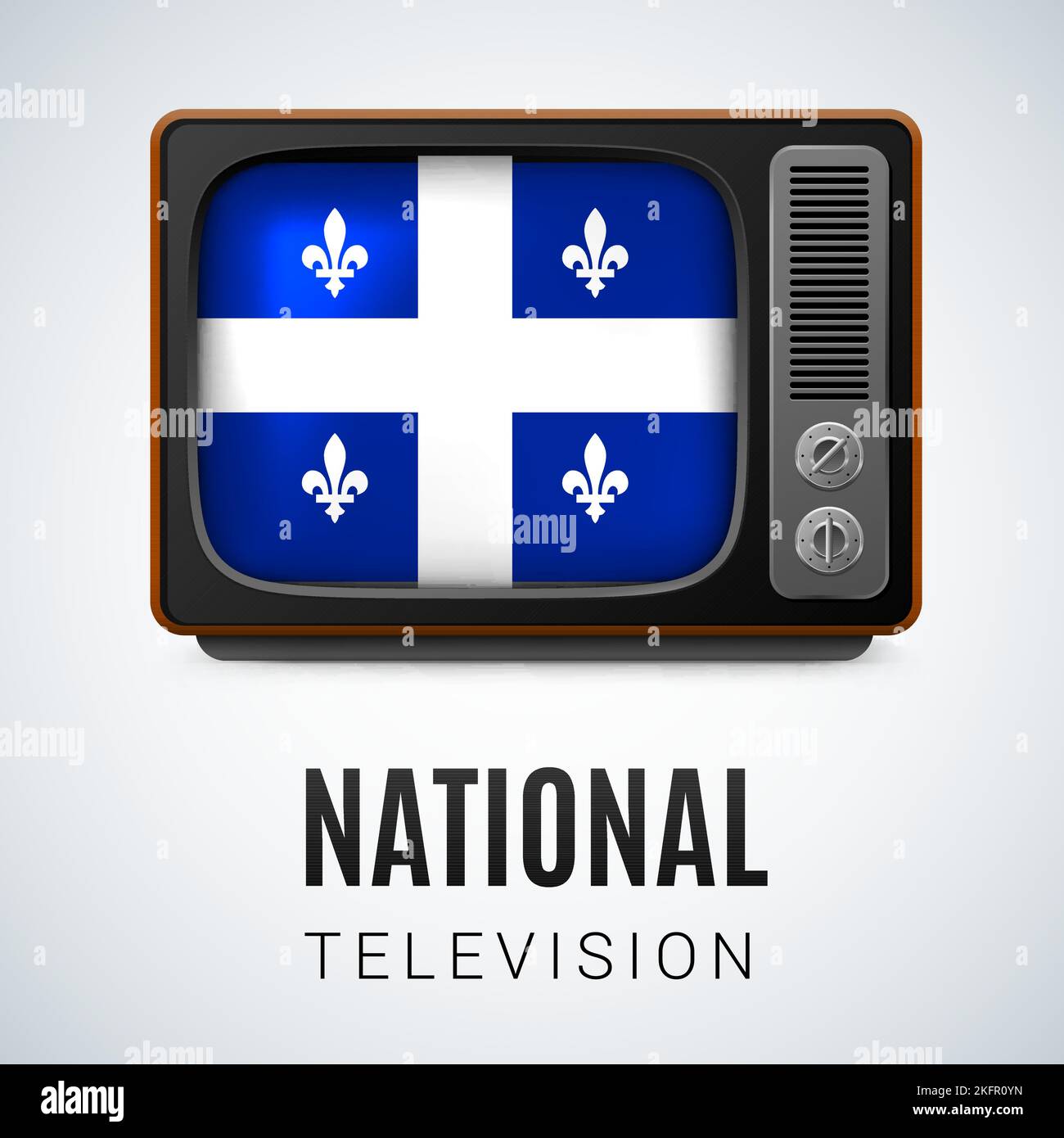 Vintage TV e bandiera del Quebec come Symbol National Television. Ricevitore Tele con design a bandiera Illustrazione Vettoriale