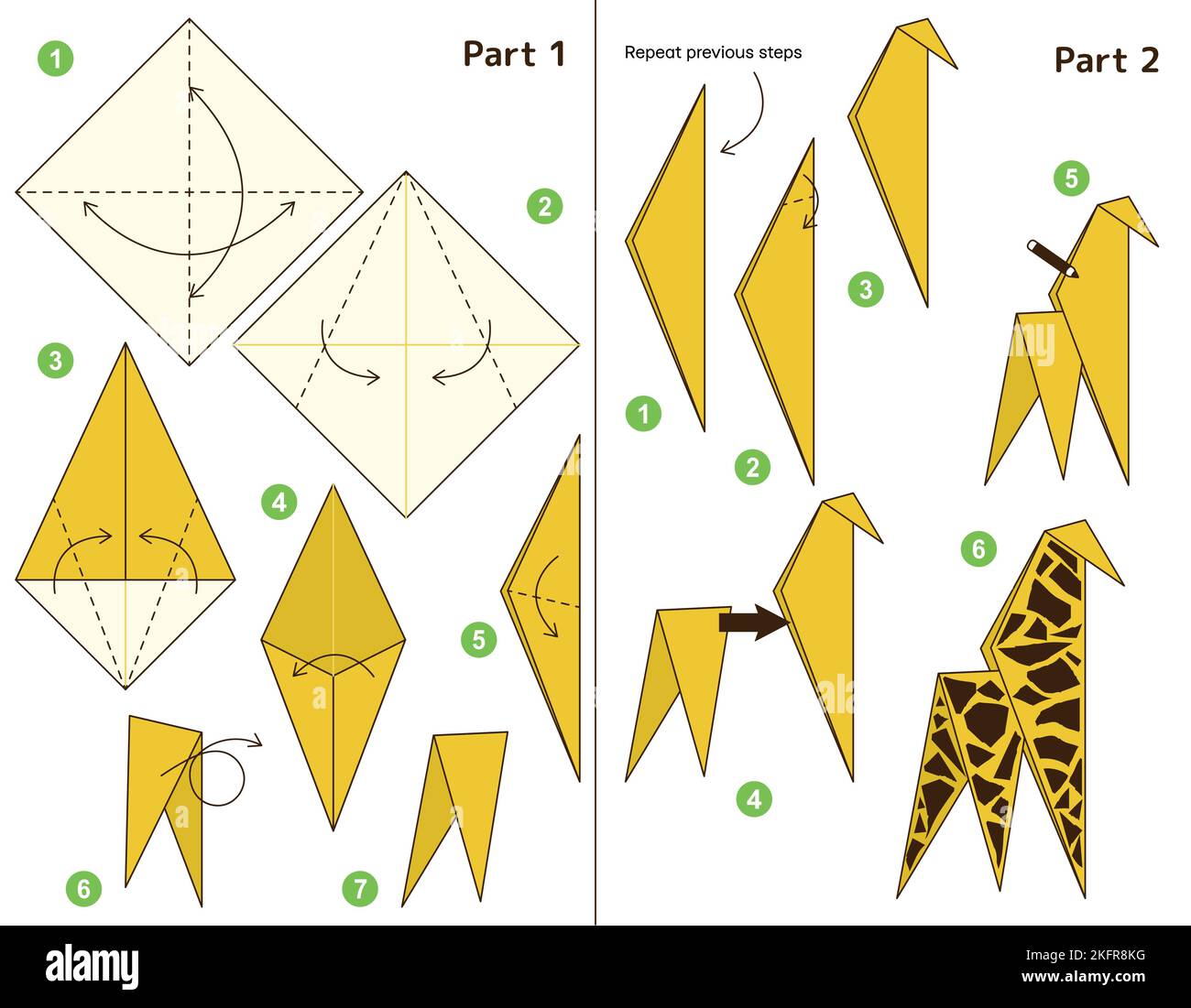 Origami tutorial per bambini. Origami ragazza carina. Illustrazione Vettoriale