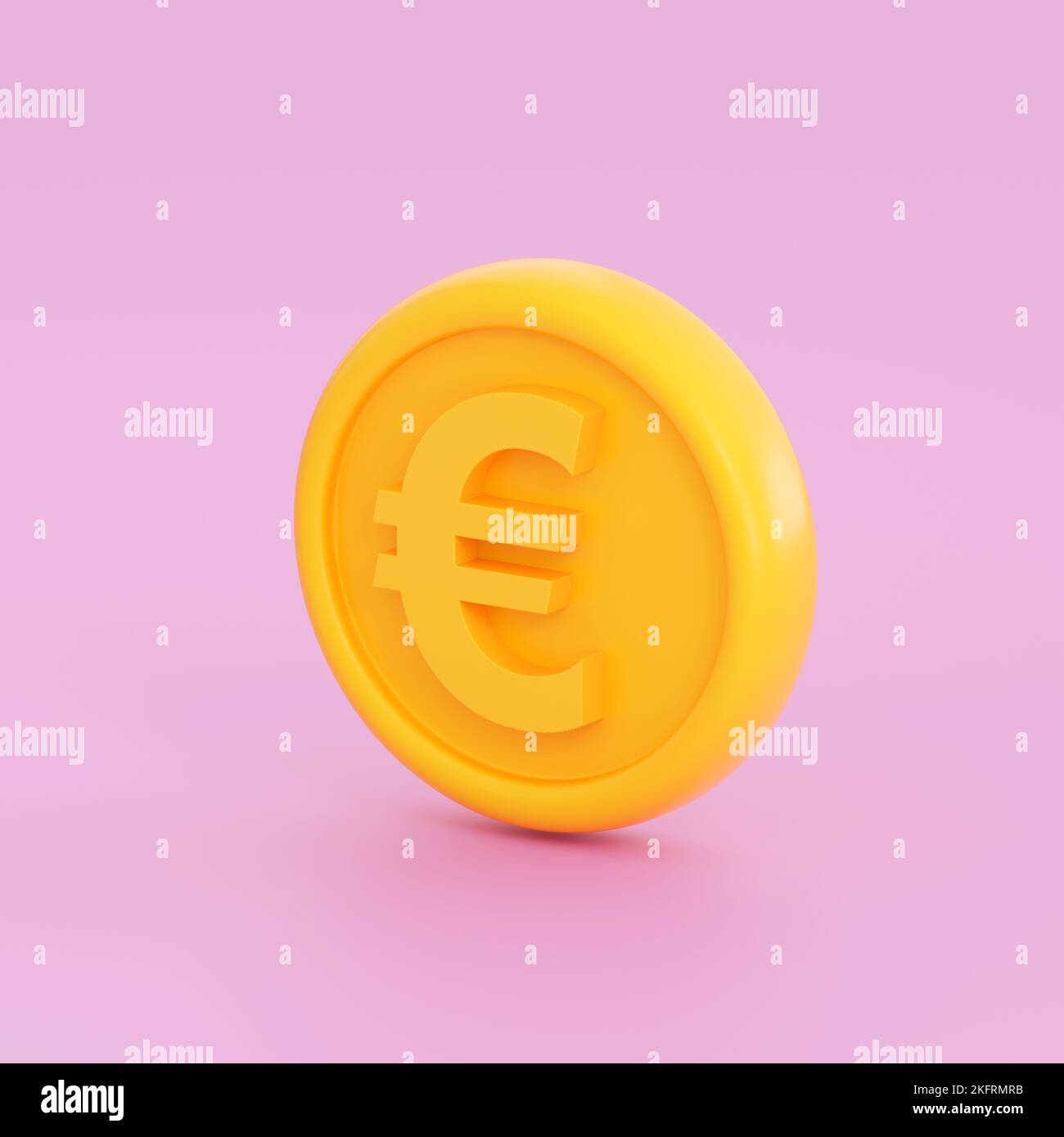 3d moneta viola con segno dell'euro. Concetto di investimento, crescita monetaria, bancario, di pagamento, commerciale e finanziario. Rendering 3D realistico di alta qualità Foto Stock