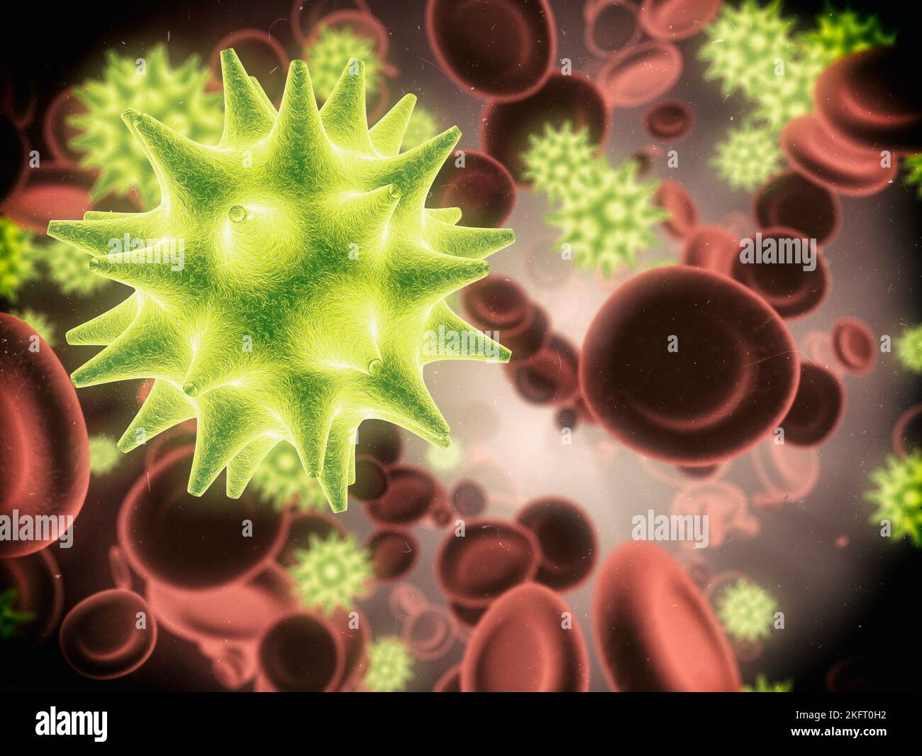 OH no Theyre attaccando le cellule sane. Vista microscopica di un virus che attacca le cellule sane. Foto Stock