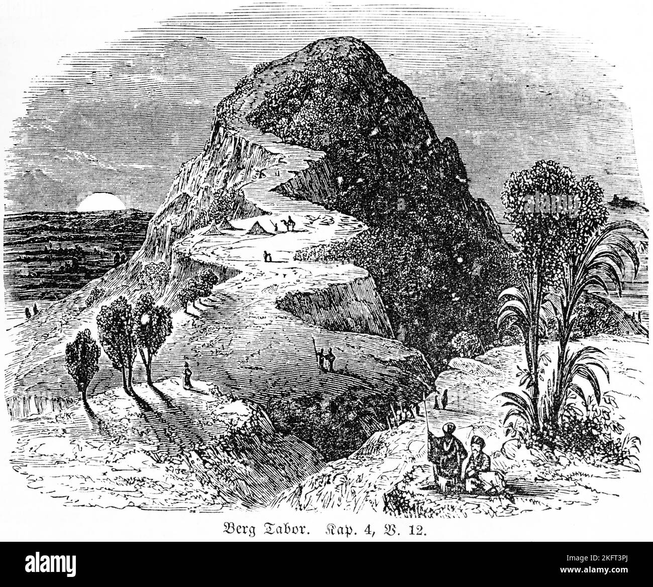 Monte Tabor, paesaggio, montagna, sentiero, Sisera, Abinoam, Barak, persone, riposo, tenda, Alberi, Bibbia, Antico Testamento, Libro dei Giudici, capitolo 4, verso Foto Stock