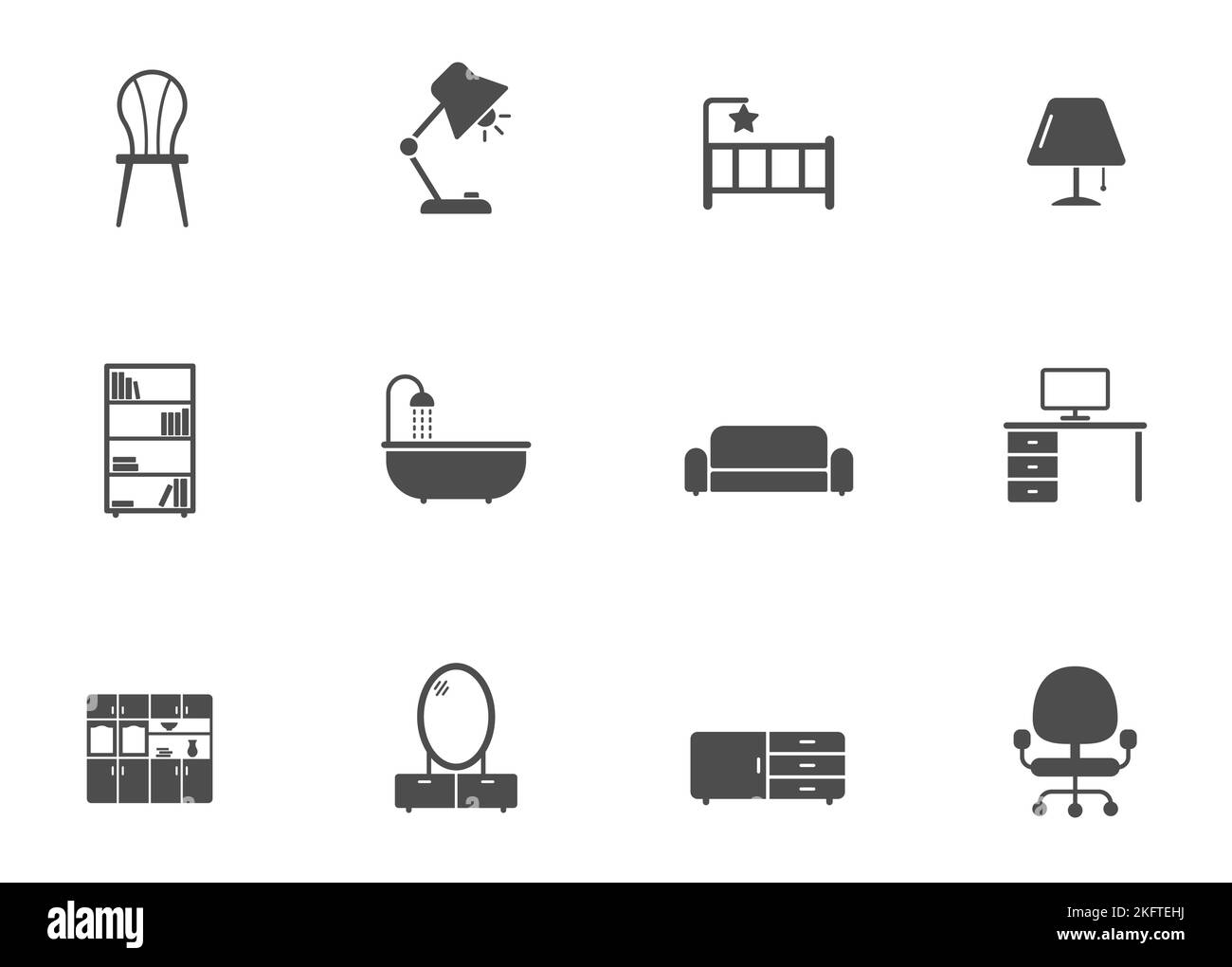 mobili silhouette icone vettoriali isolato su bianco Illustrazione Vettoriale