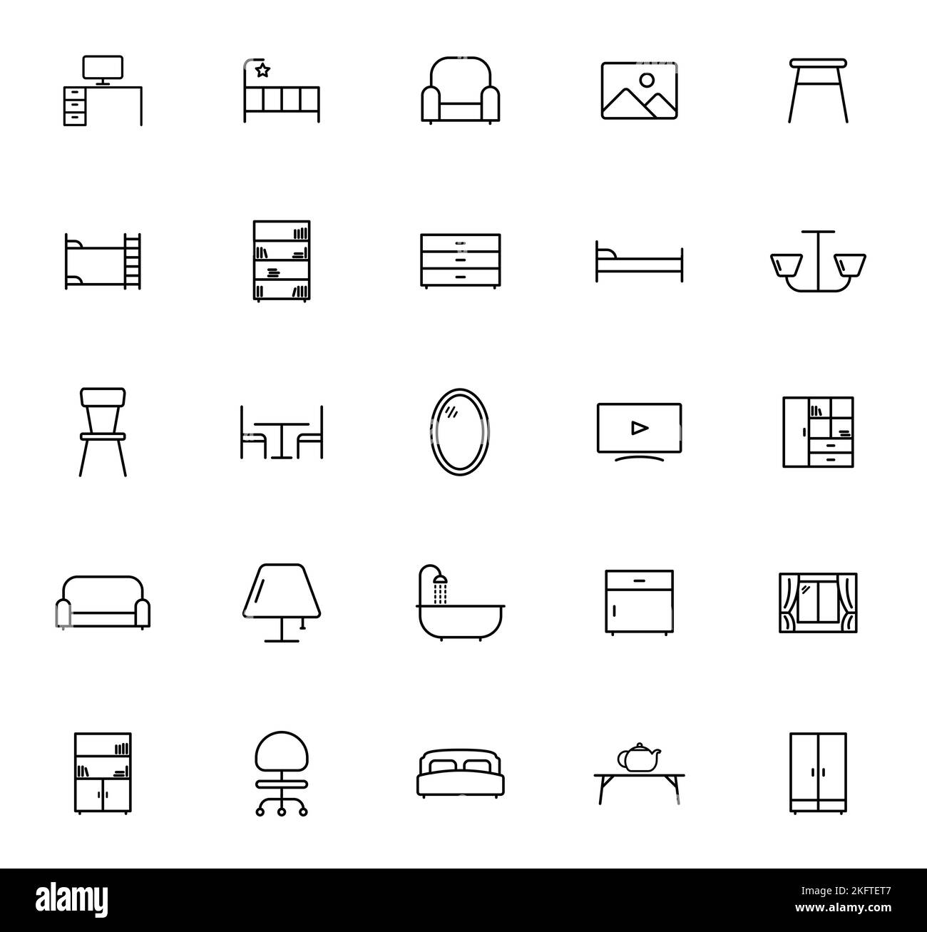 icone vettoriali lineari per mobili isolate su bianco Illustrazione Vettoriale