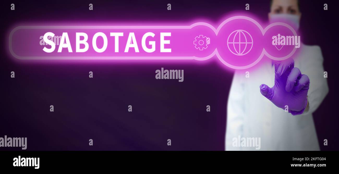 Visualizzazione concettuale Sabotage. Panoramica aziendale distruzione degli strumenti e dei materiali di un datore di lavoro da parte dei lavoratori Foto Stock