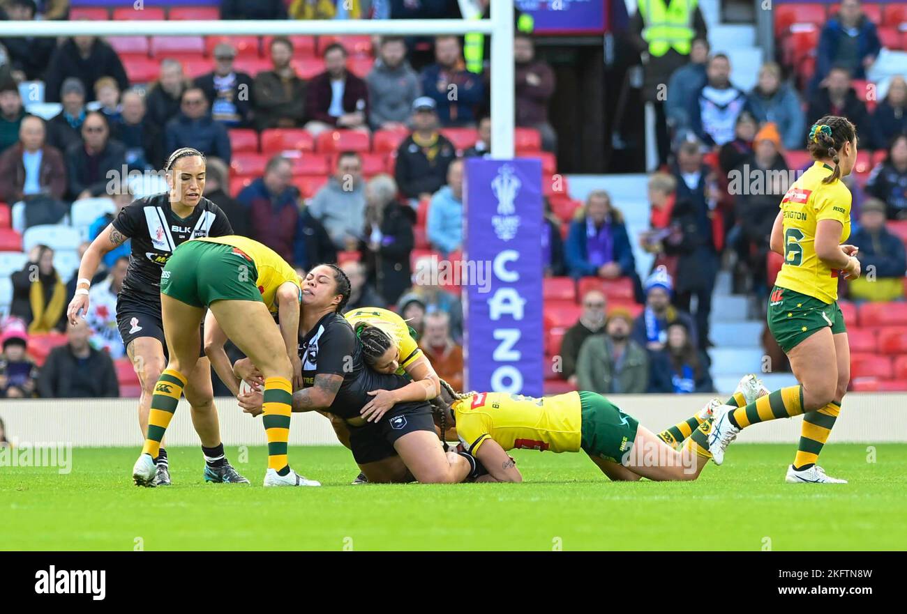 Manchester INGHILTERRA - NOVEMBRE 19. Azione della partita. Durante la finale della Coppa del mondo di rugby tra Australia e Nuova Zelanda all'Old Trafford il 19 e 2022 novembre a Manchester Inghilterra. Foto Stock