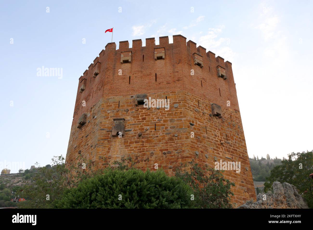 Fortezza di epoca ottomana, nota anche come Torre Rossa di Alanya, Antalya, Turchia Foto Stock