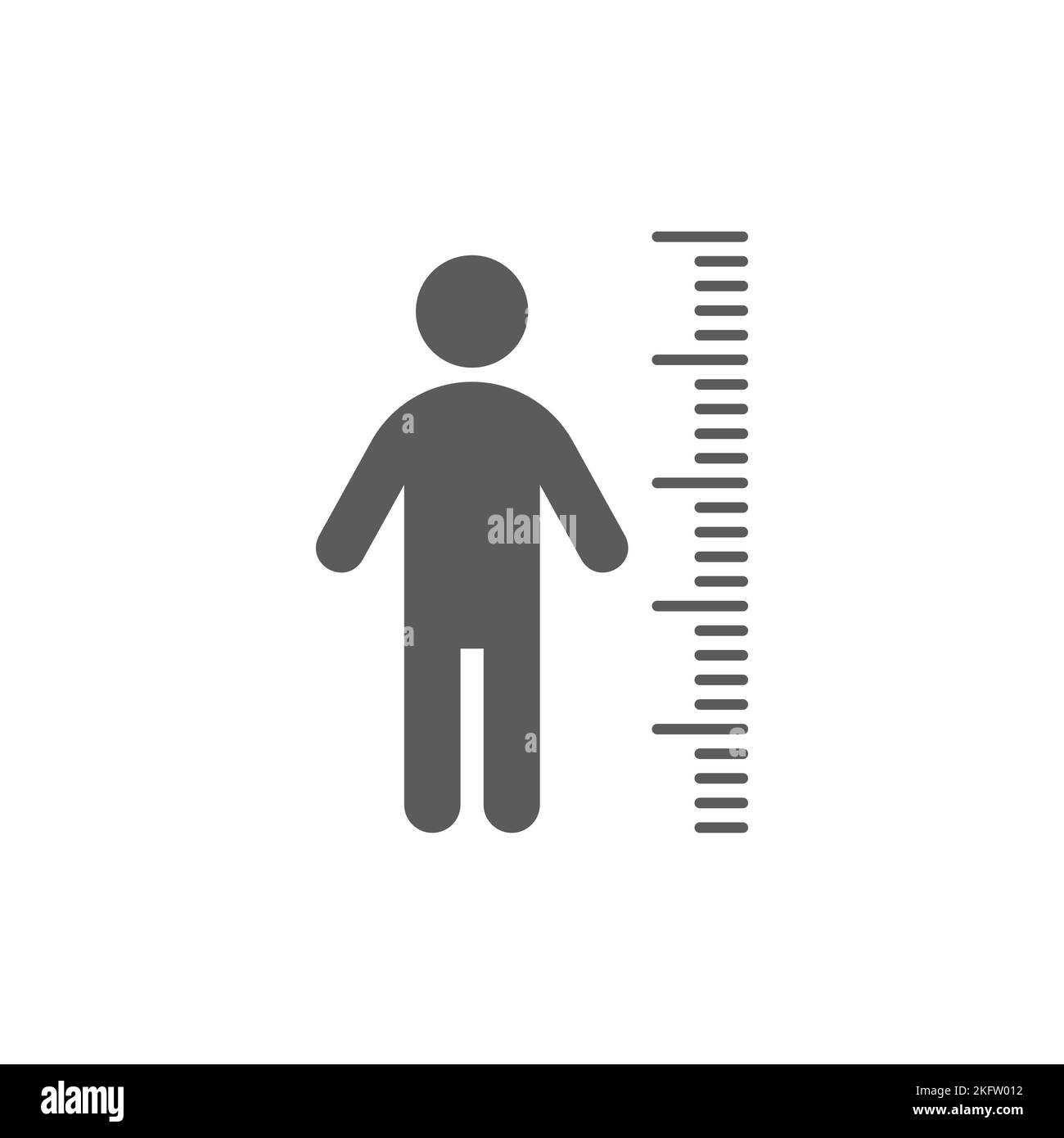 Misura dell'altezza e icona di un vettore uomo nero. Scala di misurazione e simbolo di una persona riempita. Illustrazione Vettoriale
