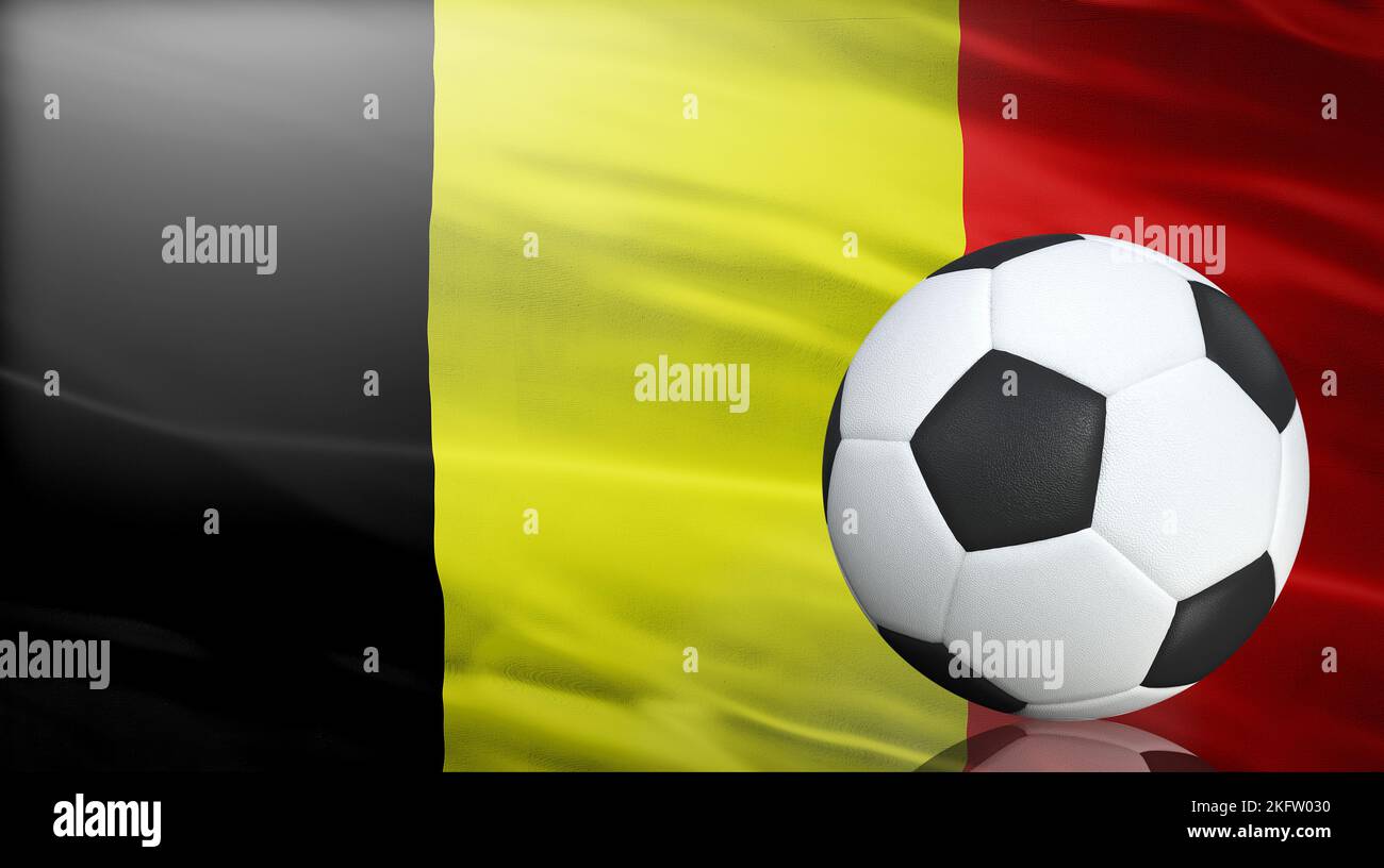 Pallone da calcio sullo sfondo della bandiera del Belgio, 3D rendering Foto Stock