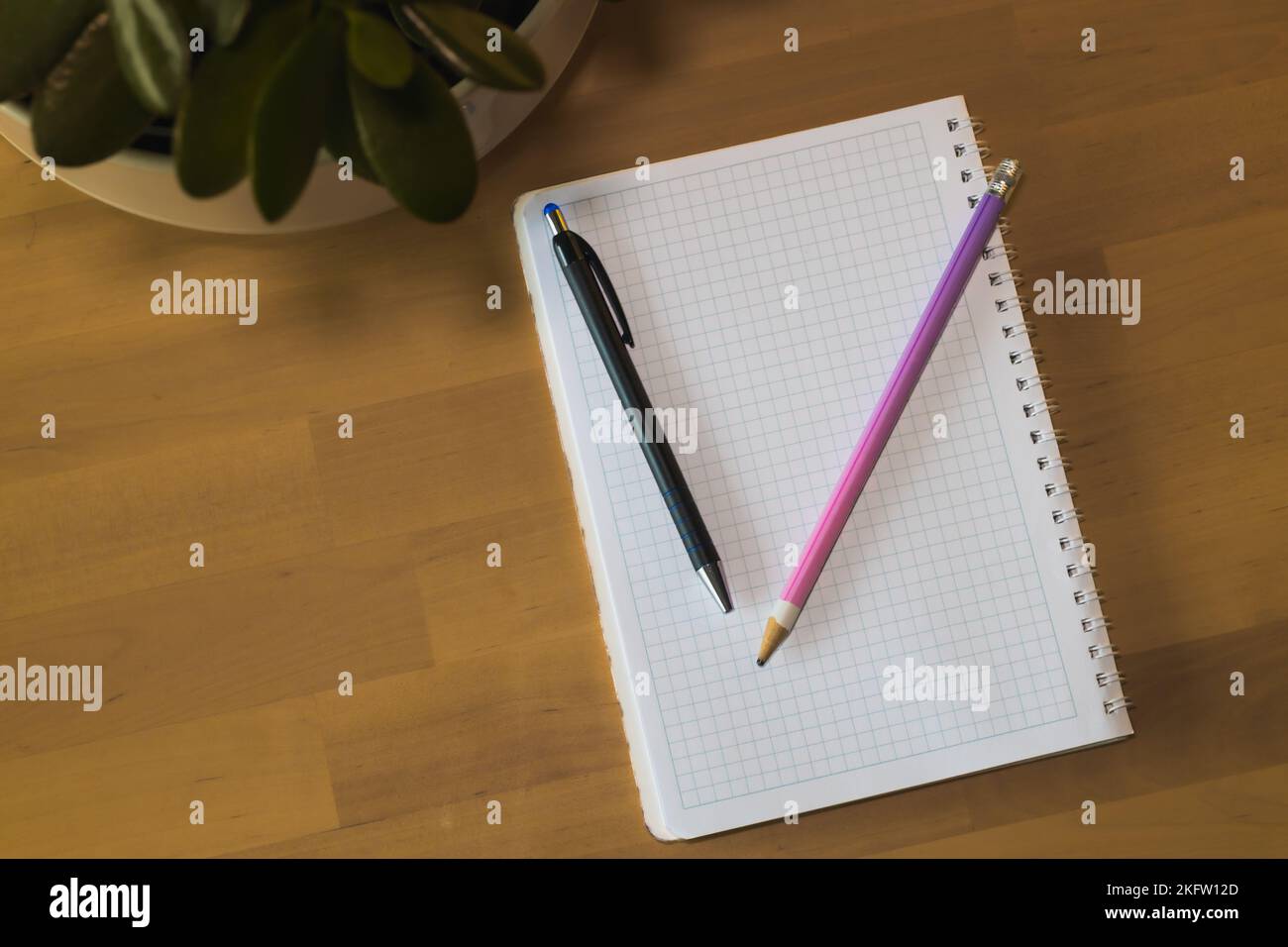 Notebook con penna e matita. Ufficio domestico Foto Stock