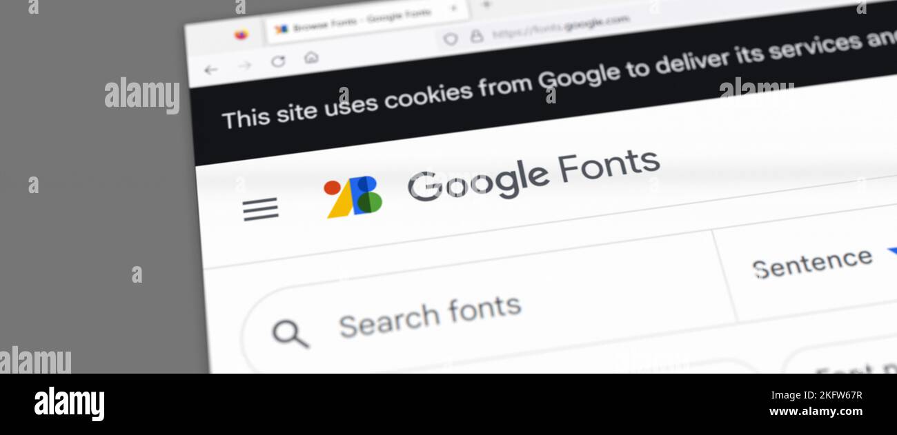 Foto del sito Web dei font di Google. Dimensione banner Web. Foto Stock