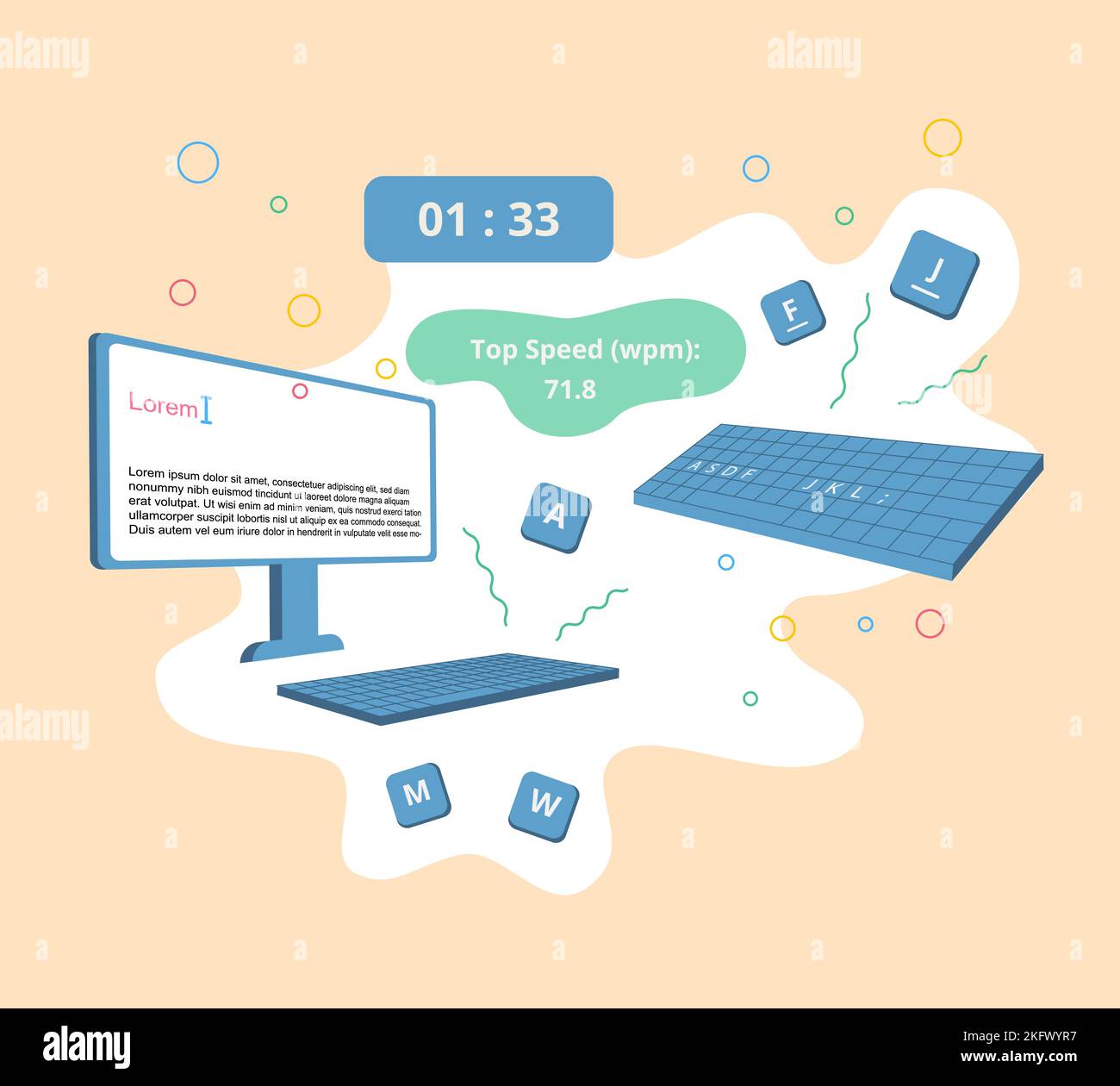 apprendimento della digitazione cieca sulla tastiera del computer, con