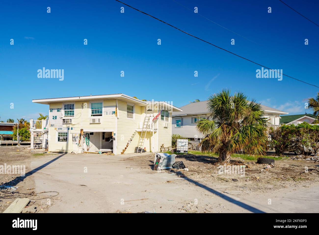 Fort Myers Beach, Florida, USA - 19 novembre 2022: L'uragano Ian ha distrutto case a Fort Myers Beach, Florida Foto Stock