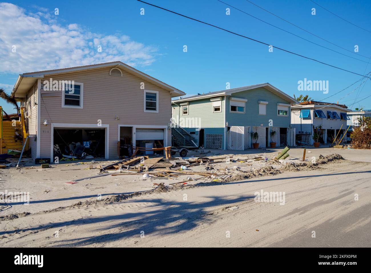 Fort Myers Beach, Florida, USA - 19 novembre 2022: L'uragano Ian ha distrutto case a Fort Myers Beach, Florida Foto Stock