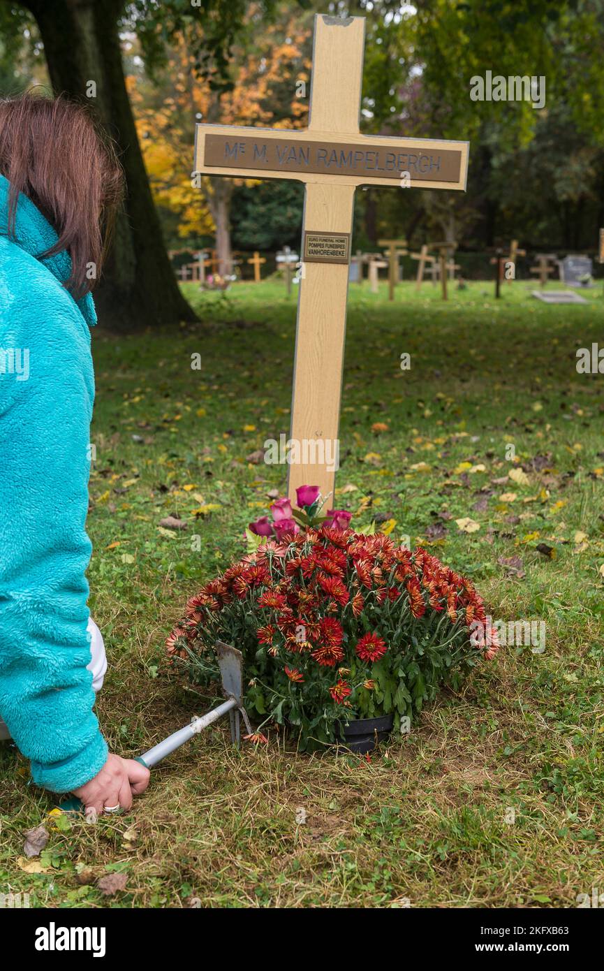 Toussaint - Cimetiere et croix - Chrysantheme en souvenir des morts | All Saints Day - Croce e cimitero e crisanthemum Foto Stock