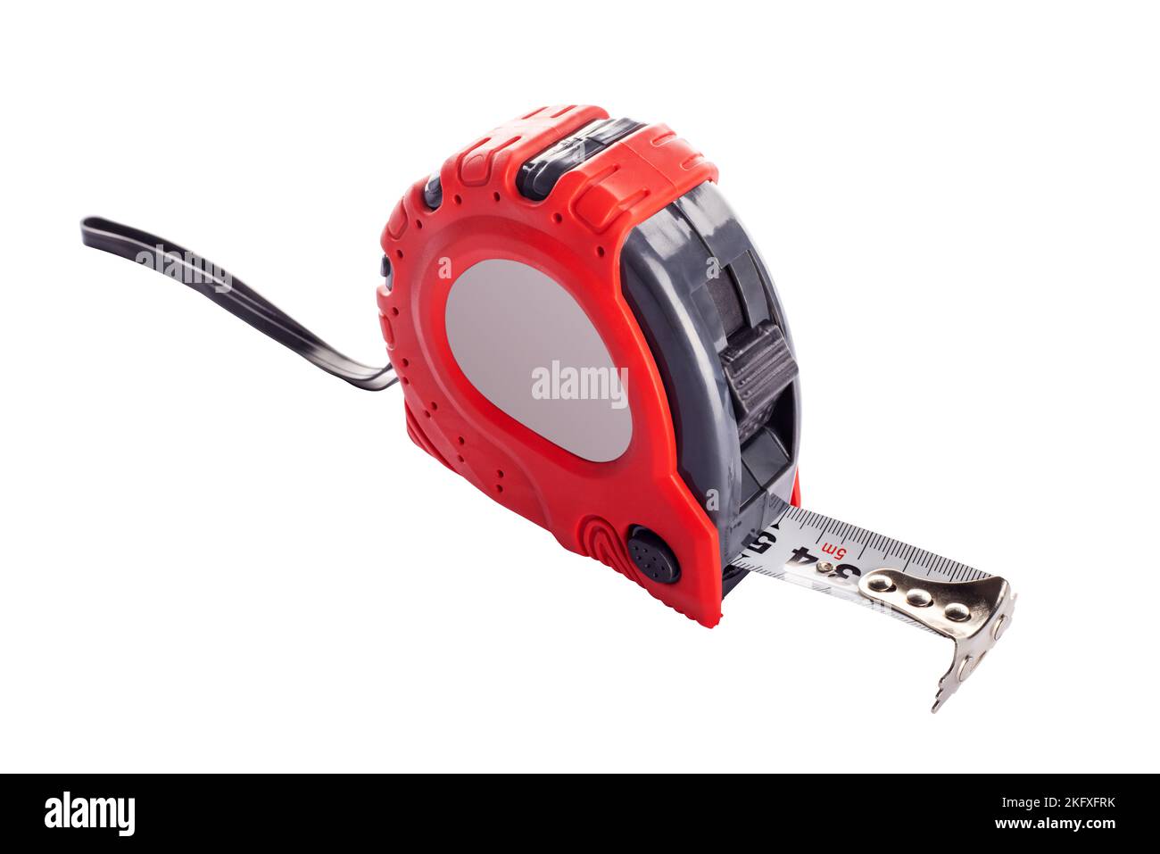 Metro a nastro rosso isolato su sfondo bianco. Metro a nastro Foto Stock