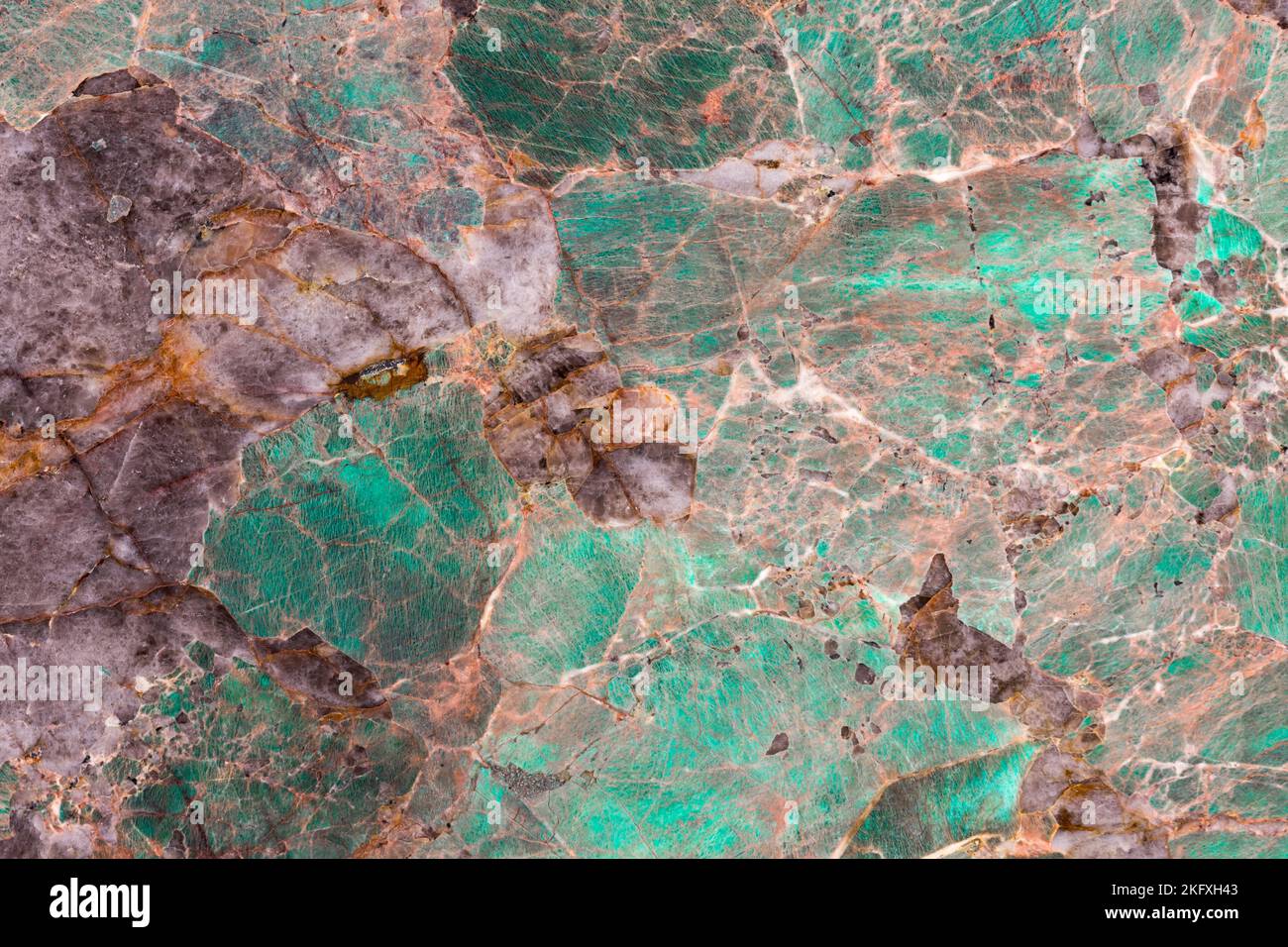 Texture Amazonite. Modelli naturali e texture di fetta di minerali per lo sfondo. Lastra lucidata della amazonite minerale a volte chiamata Amazzonia Foto Stock