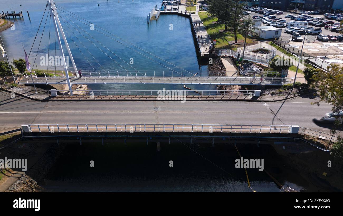 Un'immagine aerea del Williams Street Bridge a Port Macquarie Australia Foto Stock