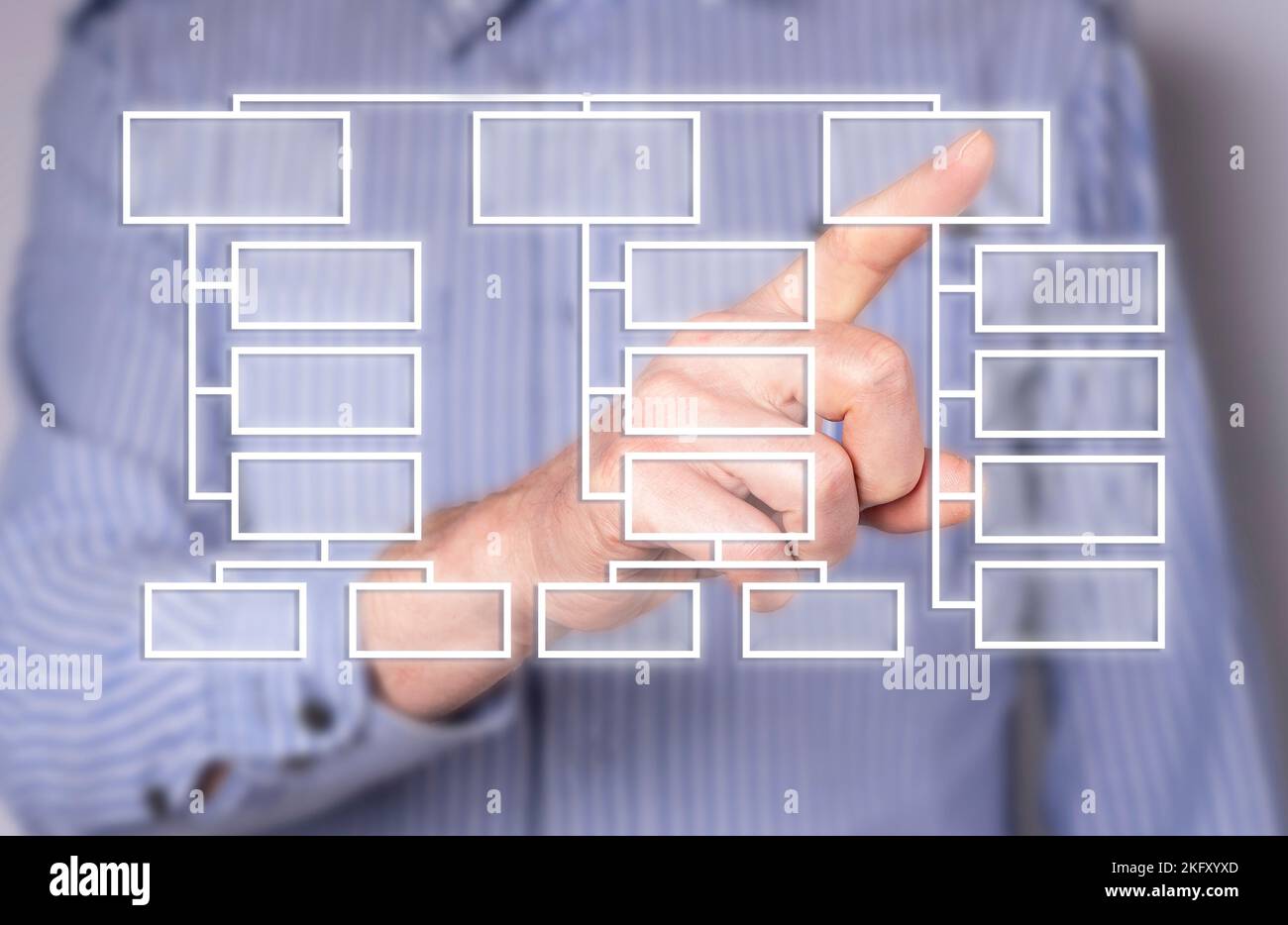 Schema astratto, diagramma di flusso aziendale, concetto di algoritmo. Organizzazione e ordinamento del processo di lavoro. Tecnologia dell'informazione. Foto di alta qualità Foto Stock