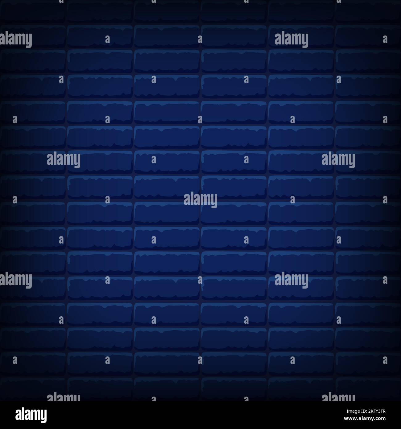 Muro di mattoni blu scuro di notte. Sfondo quadrato vettoriale per luci al neon o testo, texture in mattoni. Illustrazione Vettoriale