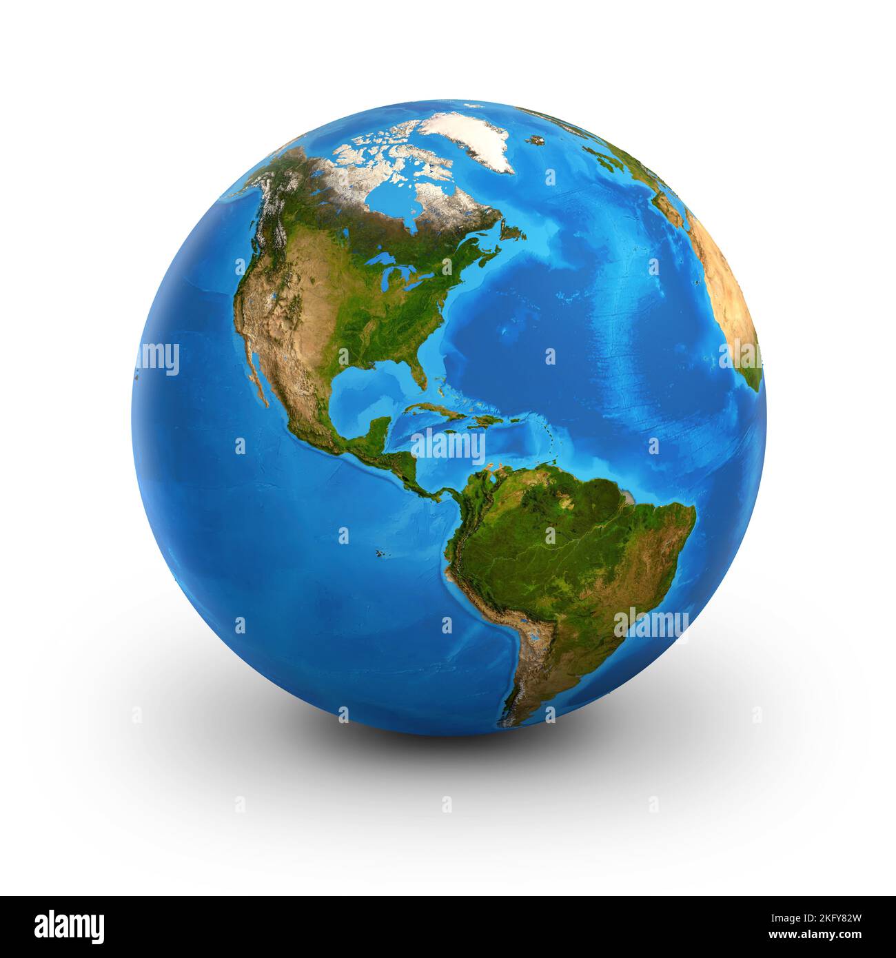 Pianeta Terra globo, molto dettagliato. Vista satellitare del mondo, focalizzata sul Nord e Sud America - elementi forniti dalla NASA Foto Stock