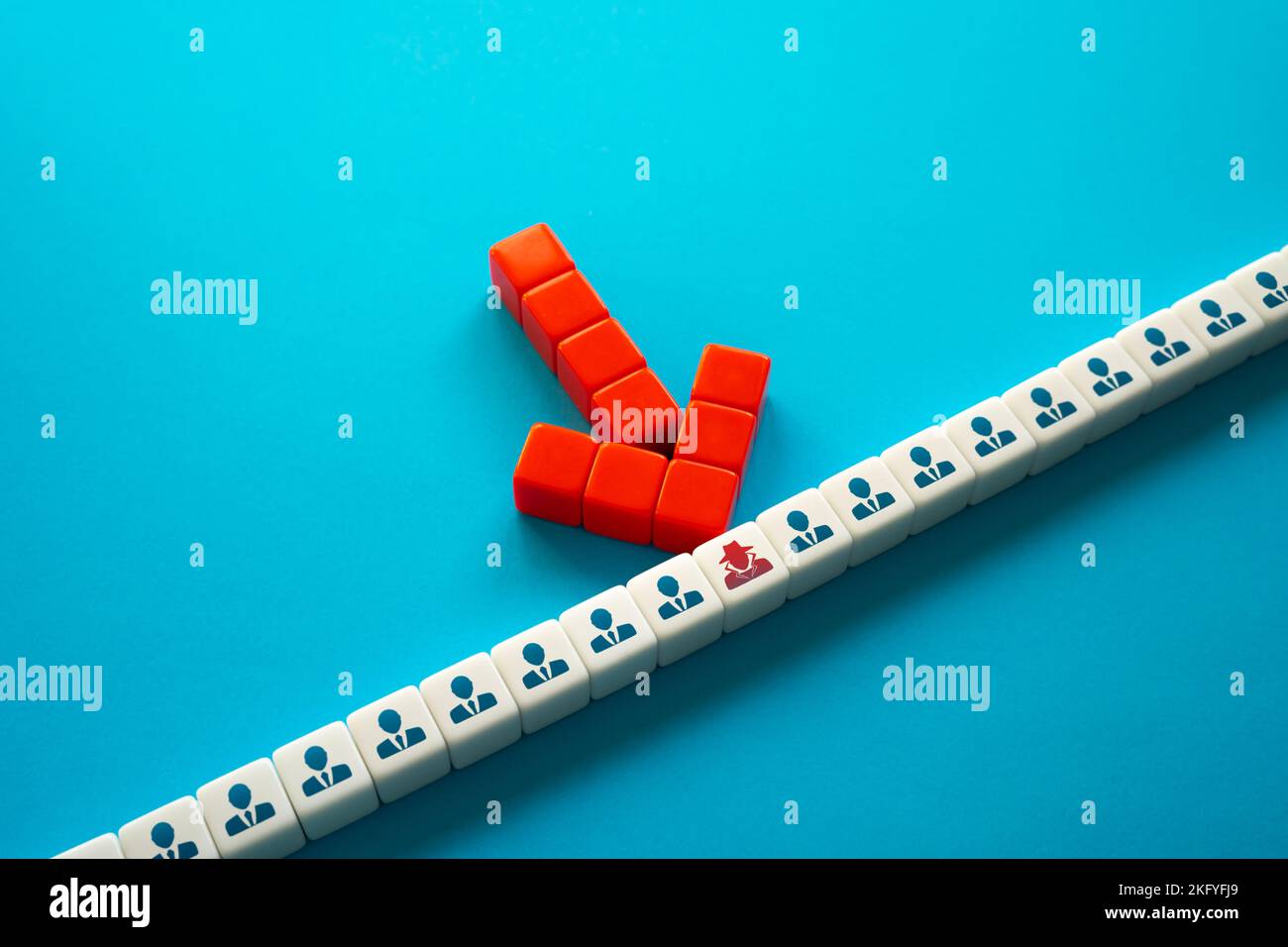 Identificazione di una spia nel personale. Spionaggio industriale e aziendale per segreti. Perdite di dati, sabotaggio e sorveglianza di un concorrente. Accordo NDA Foto Stock