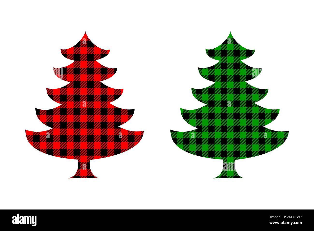 Albero di Natale con motivo di bufalo. Elemento decorativo di Capodanno con texture a scacchi in gingham. Illustrazione piatta vettoriale. Illustrazione Vettoriale