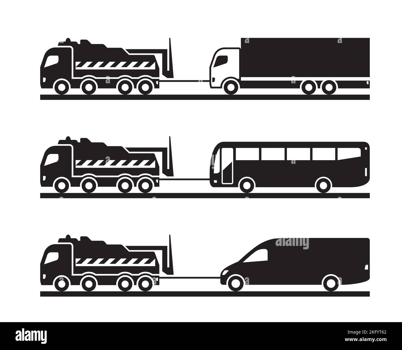 Il carrello trainante traina i veicoli danneggiati – illustrazione vettoriale Illustrazione Vettoriale