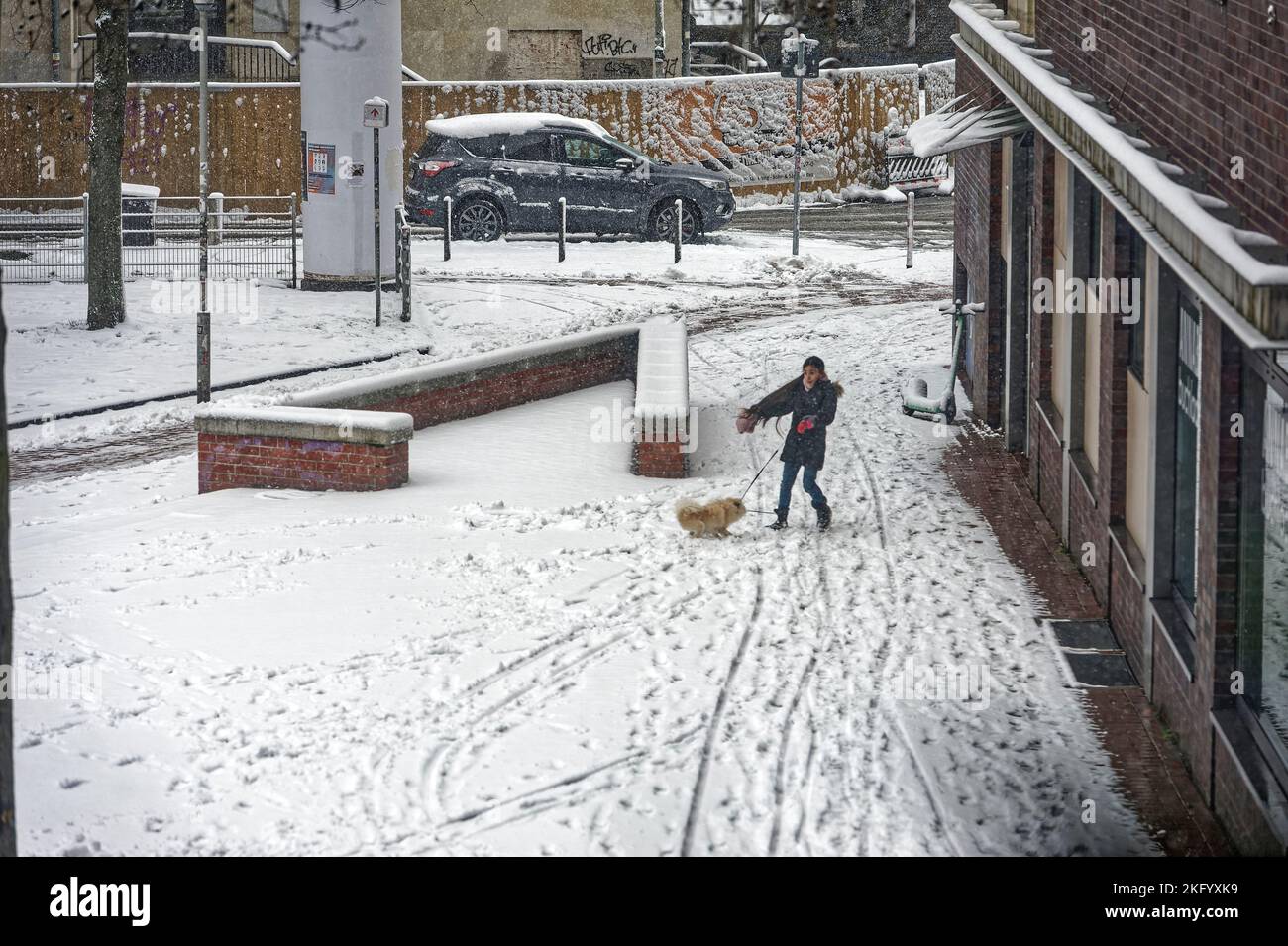 Schnee cade ad Hannover .Linden. Foto Stock