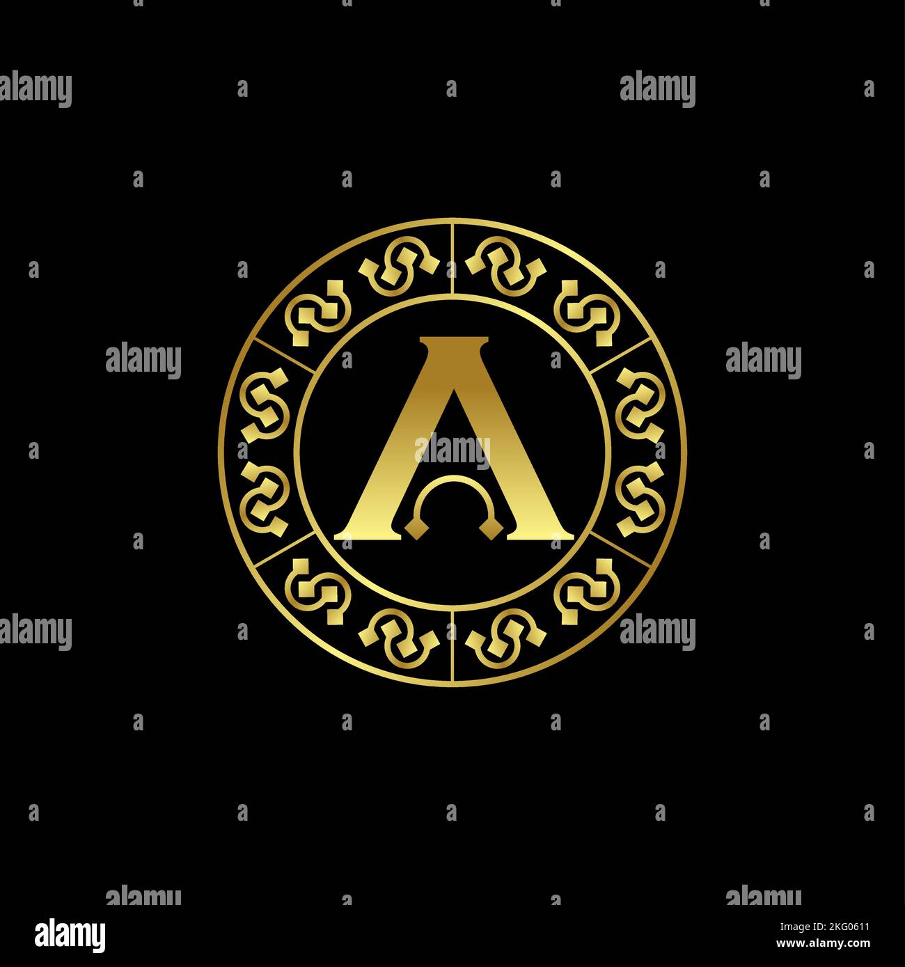 Lettera o parola Un carattere serif con motivo intorno come l'emblema immagine grafica icona logo disegno astratto concetto vettore stock relativo a iniziale o monogramma Illustrazione Vettoriale