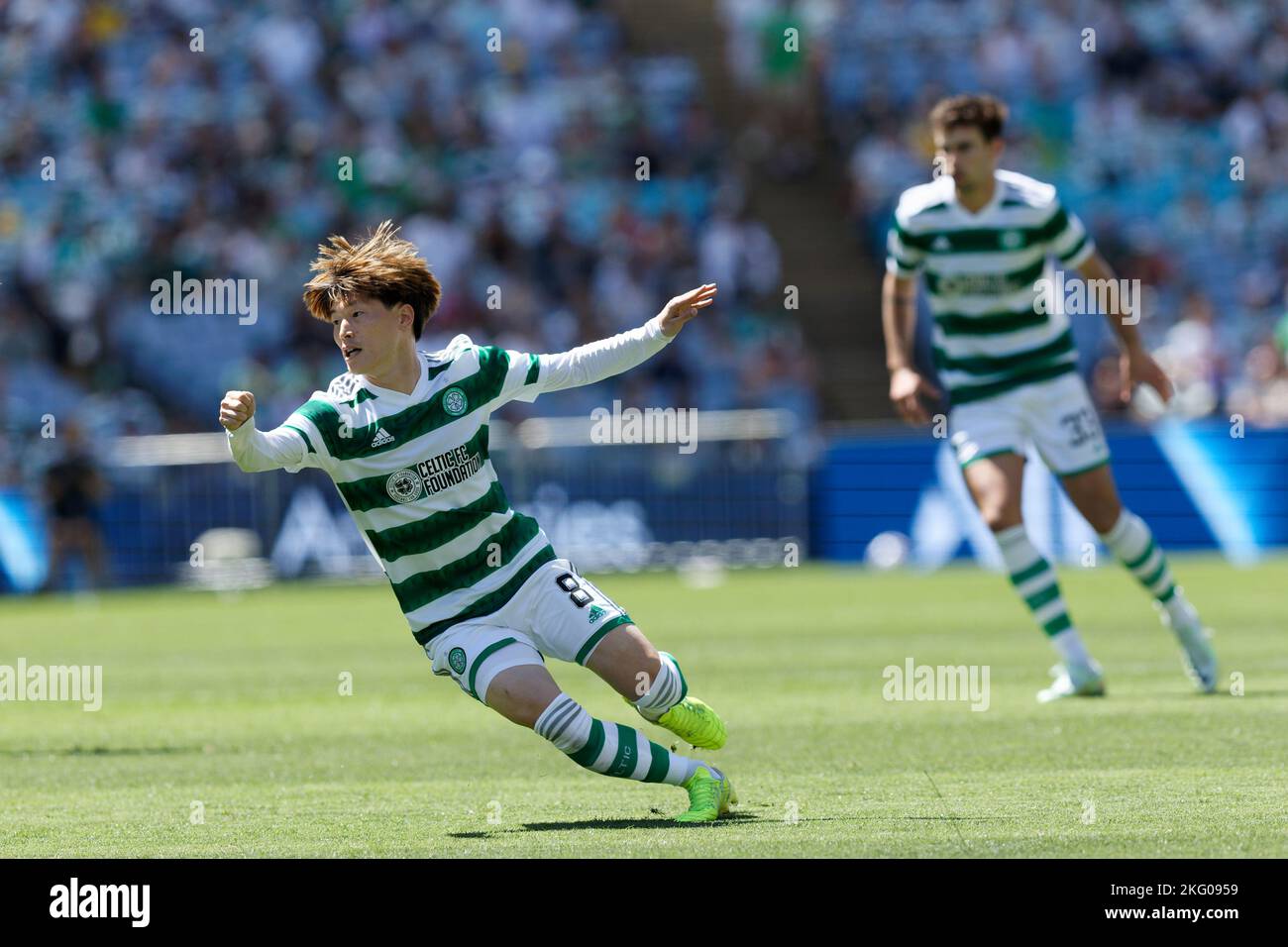 Sydney, Australia. 20th Nov 2022. SYDNEY, AUSTRALIA - 20 NOVEMBRE: Il Kyogo Furuhashi del Celtic FC cambia rapidamente direzione durante la partita tra Everton e Celtic all'Accor Stadium il 20 novembre 2022 a Sydney, Australia Credit: IMMAGINI IOIO/Alamy Live News Foto Stock