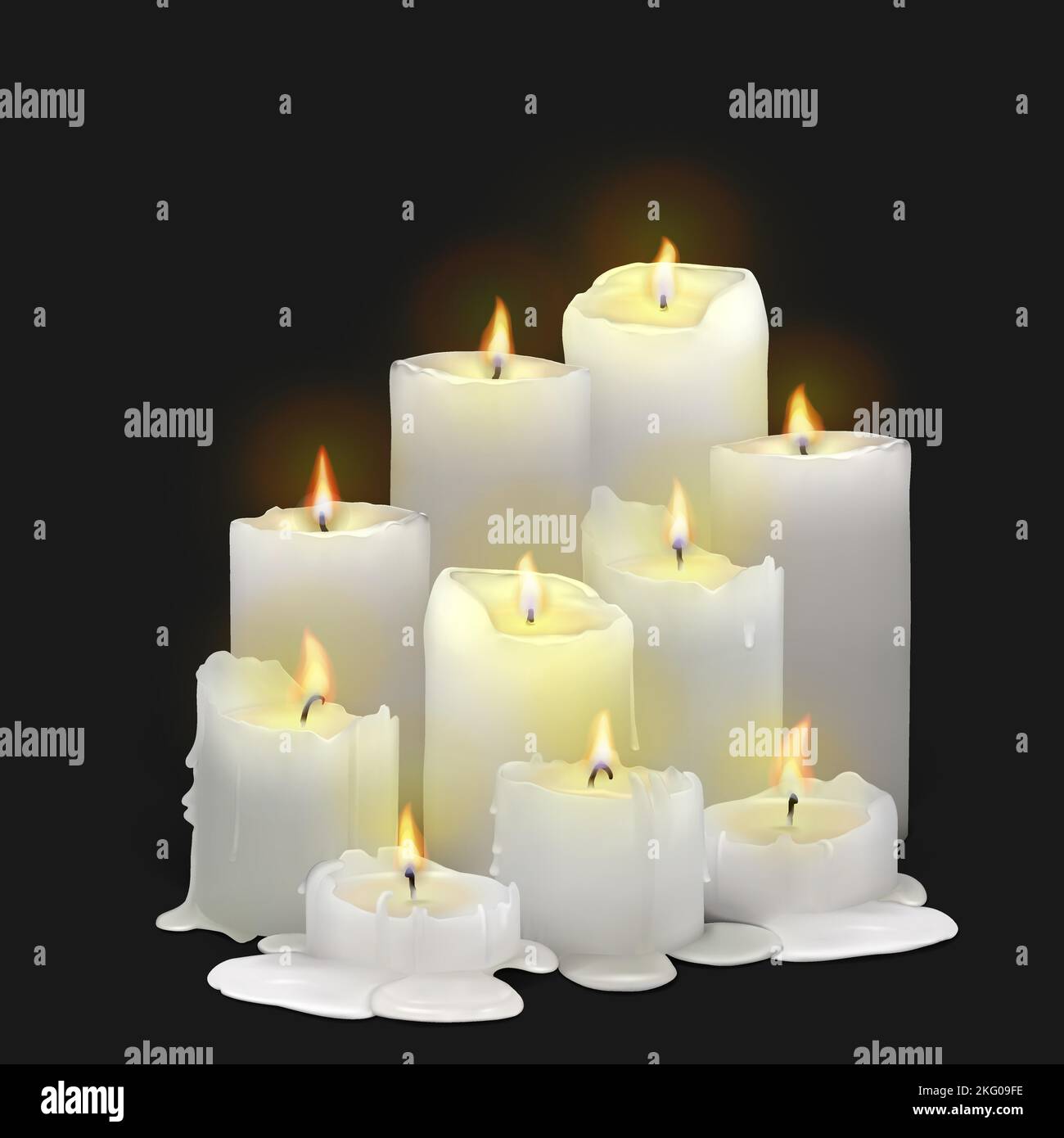 Set di candele bianche che bruciano su sfondo trasparente Illustrazione Vettoriale