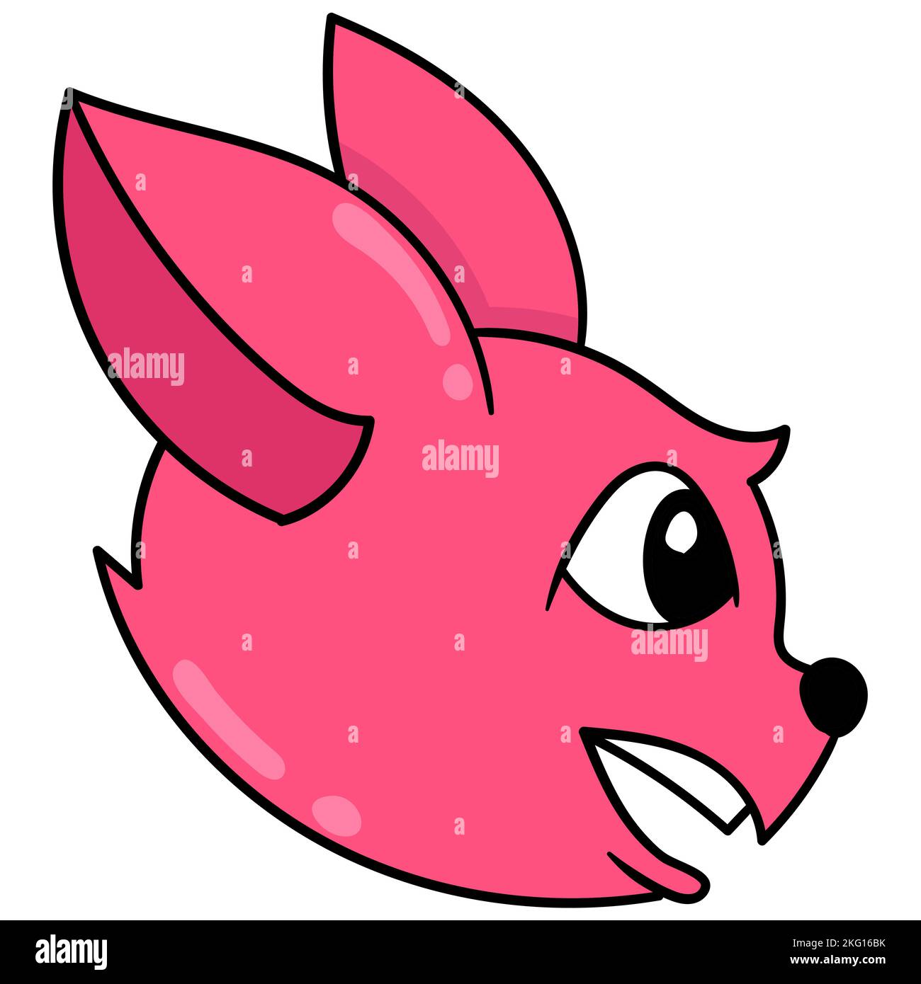La testa di weasel rosa che sorride dal lato, icona doodle Illustrazione Vettoriale