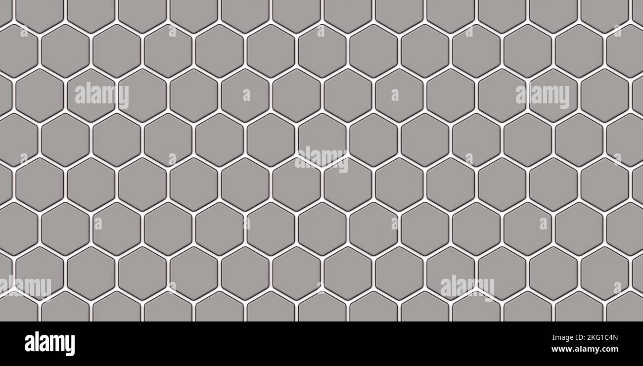 Mosaico grigio bianco a nido d'ape. Trama geometrica realistica delle celle della mesh. Carta da parati astratta bianca con griglia esagonale. Schema astratto sfondo, 3D rende Foto Stock