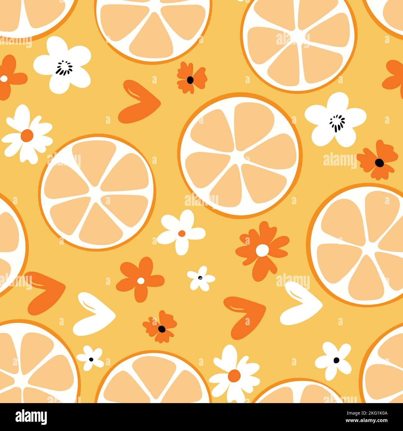 Illustrazione estiva con arance e limoni. Motivo Seamlees con frutti colorati su sfondo colorato. Concetto di cibo. Modello per invito Illustrazione Vettoriale