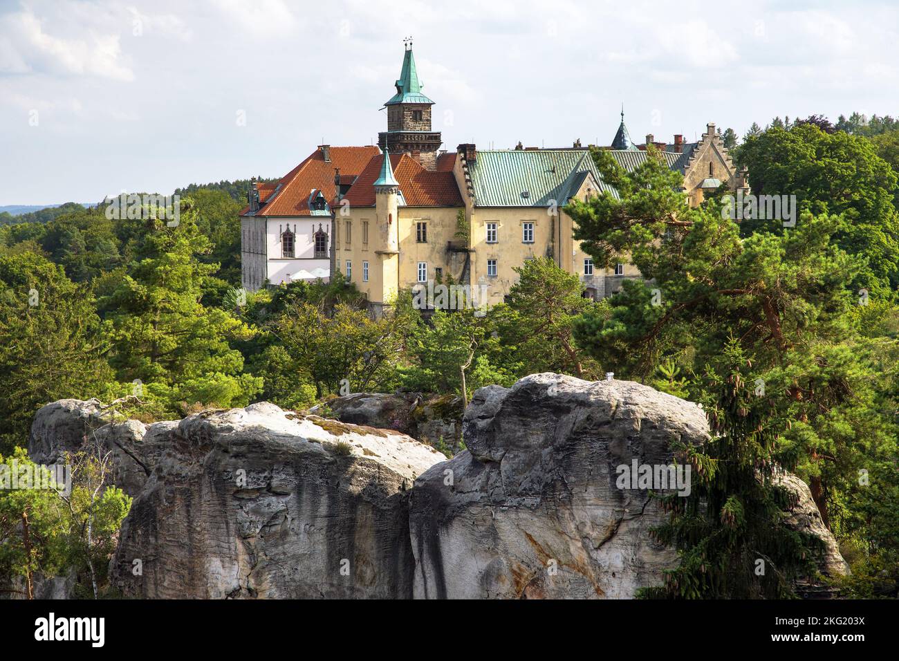 Castello di Hruba Skala, città di pietra arenaria, Cesky raj, paradiso ceco o boemo, Repubblica Ceca Foto Stock