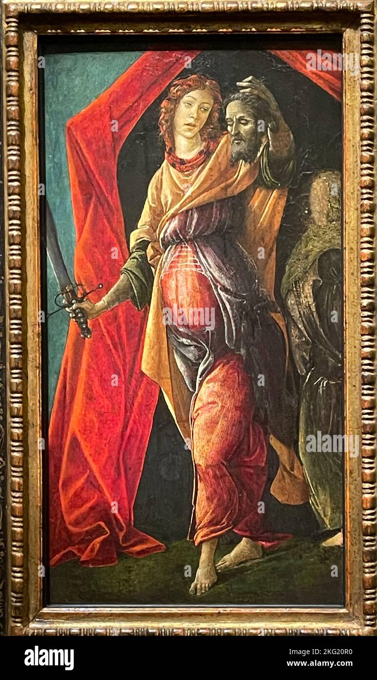 Boticelli (Alessandro Filipepi & workshop), Judith che tiene la testa di Holofernes, fine 1490s tempera su legno Foto Stock