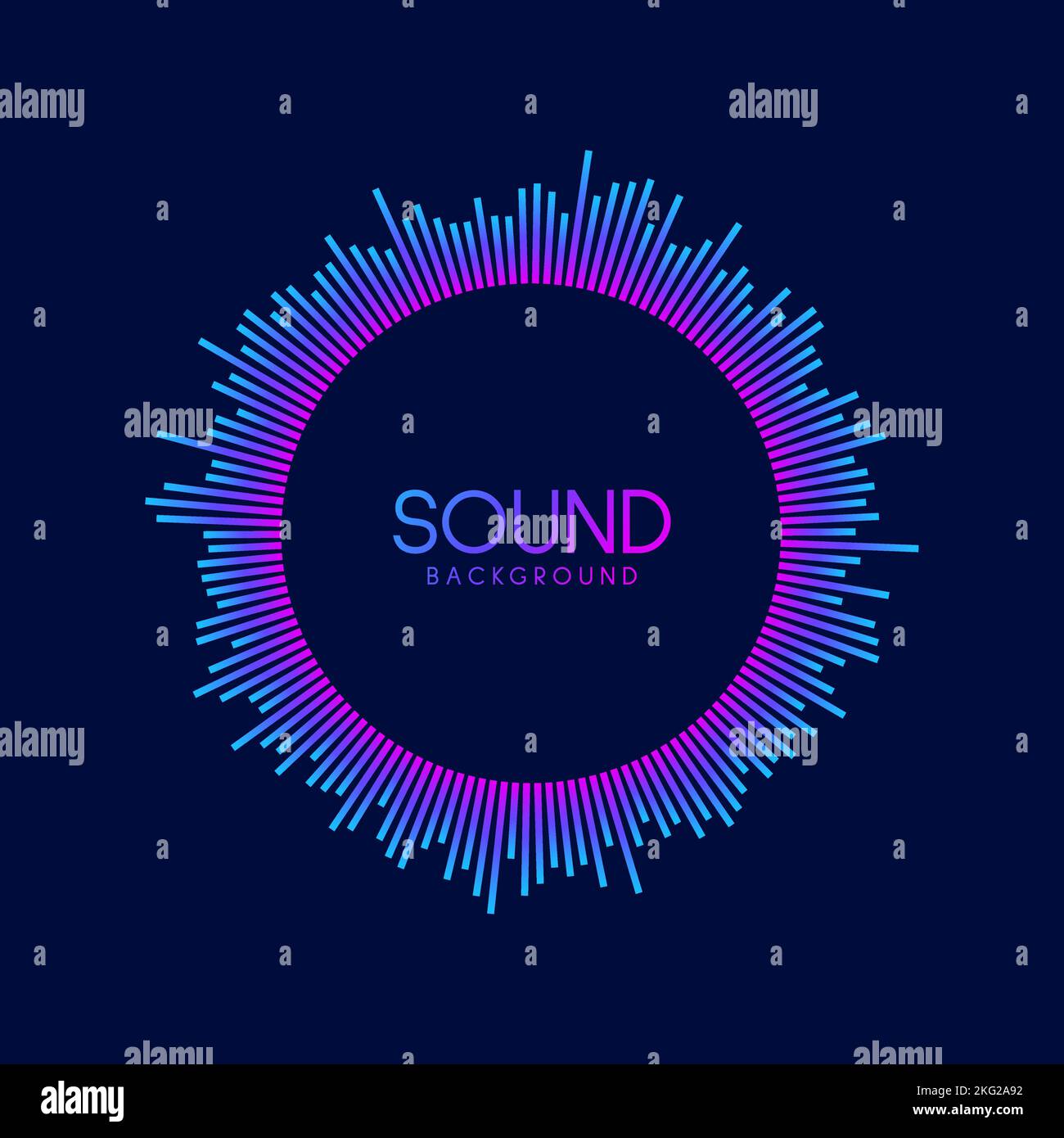 Visualizzazione dell'onda sonora circolare. Equalizzatore del lettore musicale. Segnale audio radiale o elemento vibrante. Riconoscimento vocale. Epicentro, ruota fonica, radar, radio Illustrazione Vettoriale