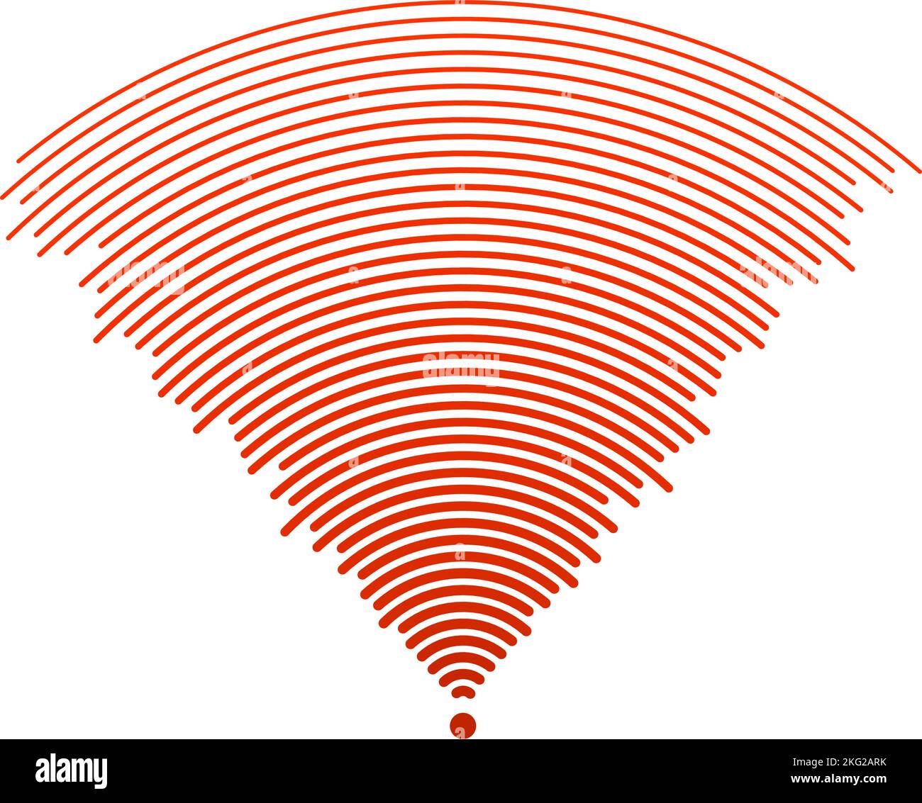 Segnale dell'onda sonora. Concetto di radio o audio musicale. Icona dell'epicentro o del radar. Segnale radiale o elementi di vibrazione. Linee della curva di impulso. Ondulazione concentrica Illustrazione Vettoriale